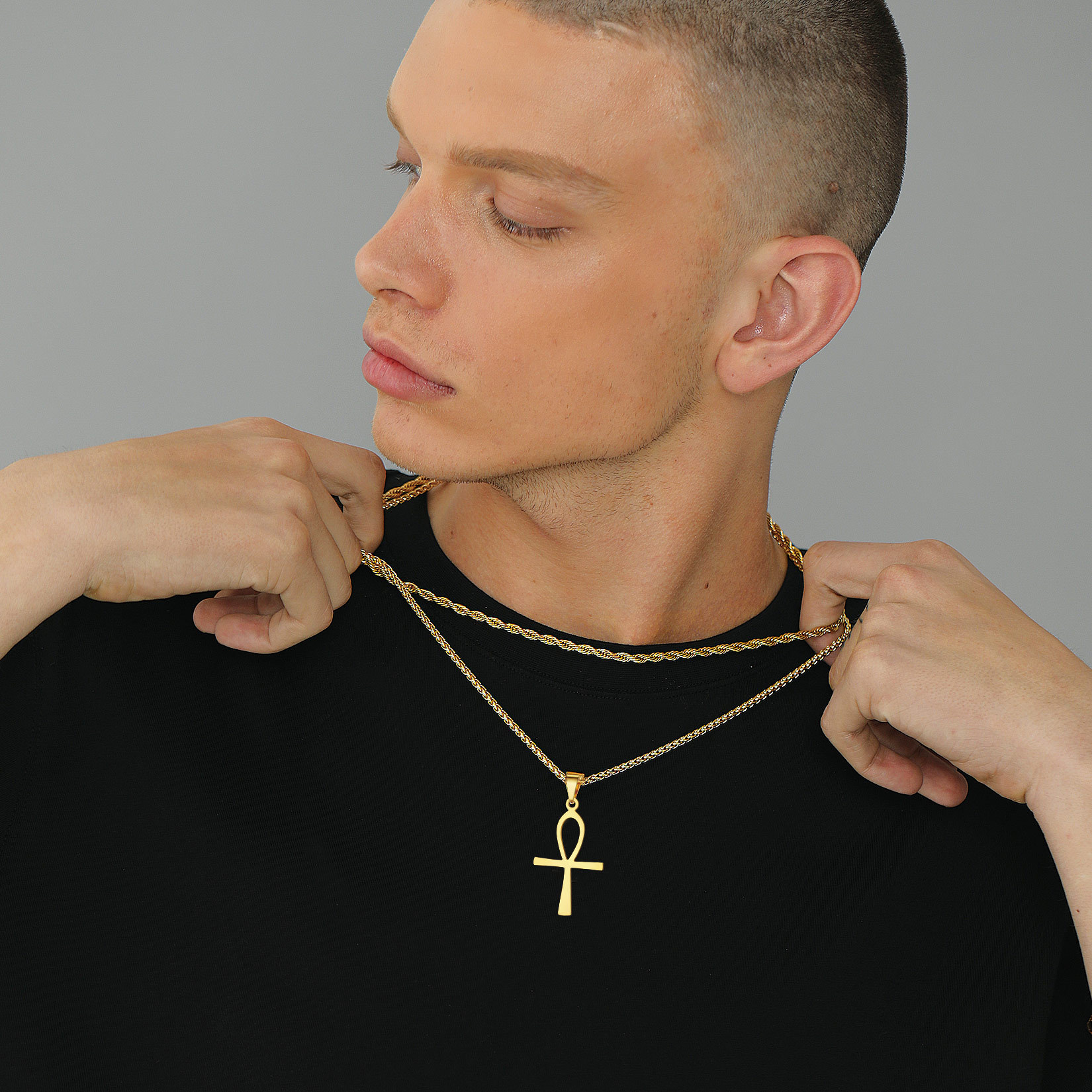 Simple Ankh Cross Pendant Egyptian Necklace for Men-02