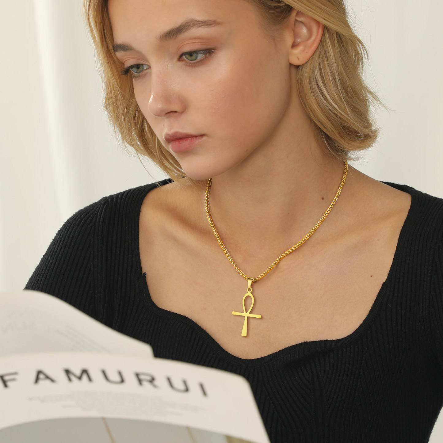 Simple Ankh Cross Pendant Egyptian Necklace for Women