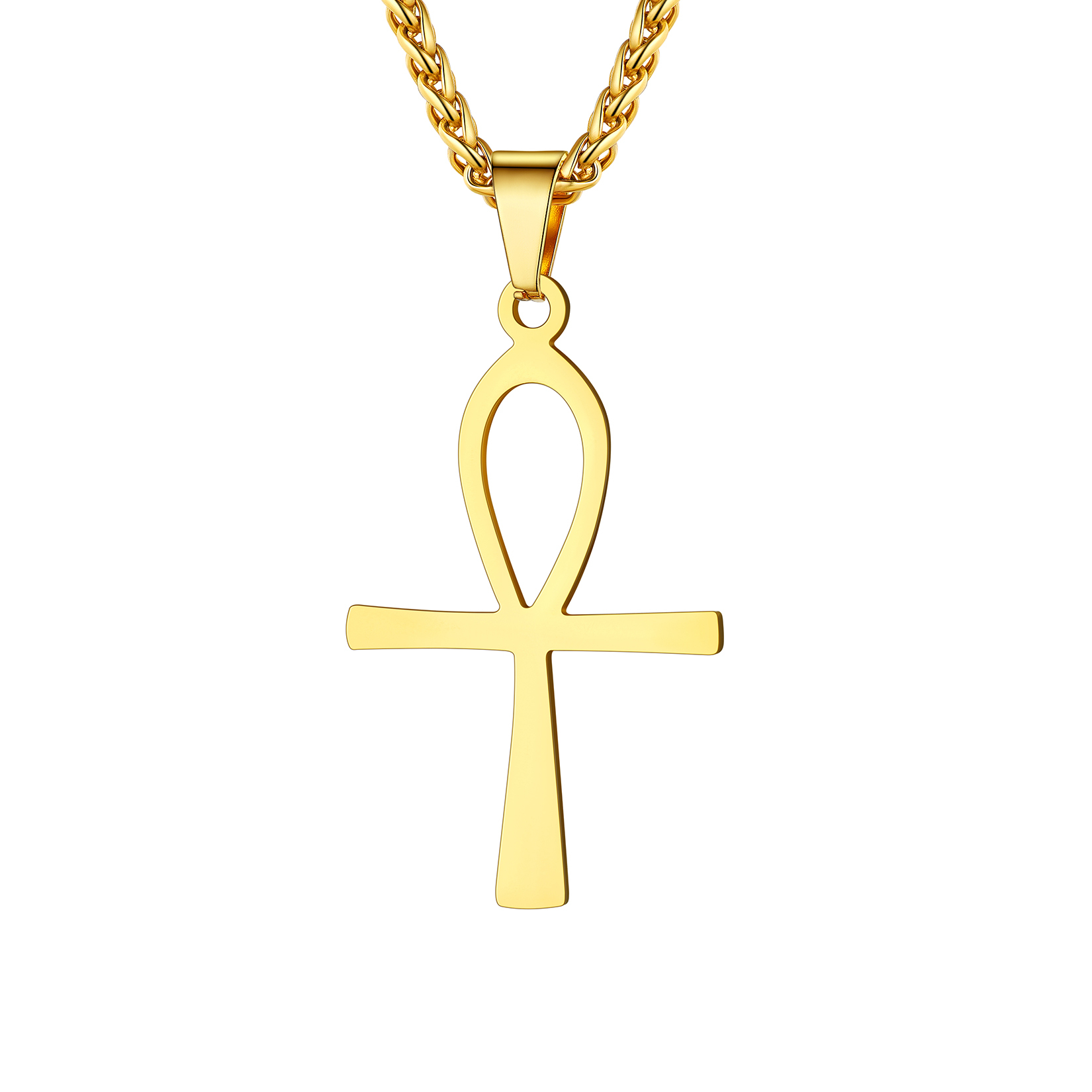 Simple Ankh Cross Pendant Egyptian Necklace in 18K Gold Plated