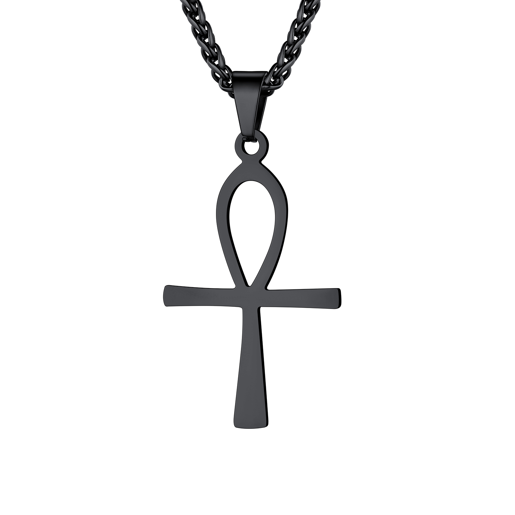 Simple Ankh Cross Pendant Egyptian Necklace in Black Plated