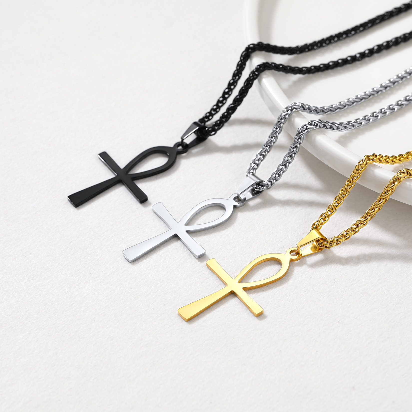 Simple Ankh Cross Pendant Egyptian Necklaces in Different Colors
