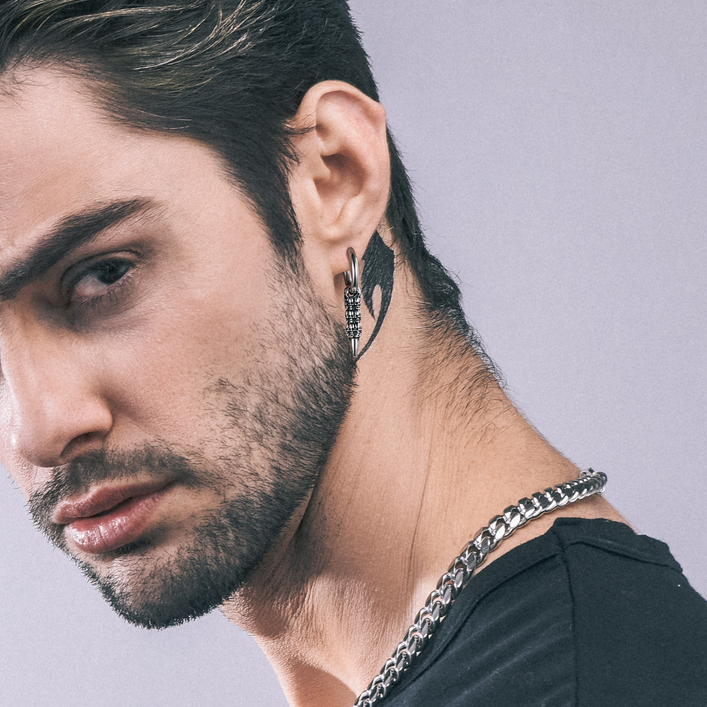 Skull Huggie Hoop Dangle Drop Earrings for Men-01