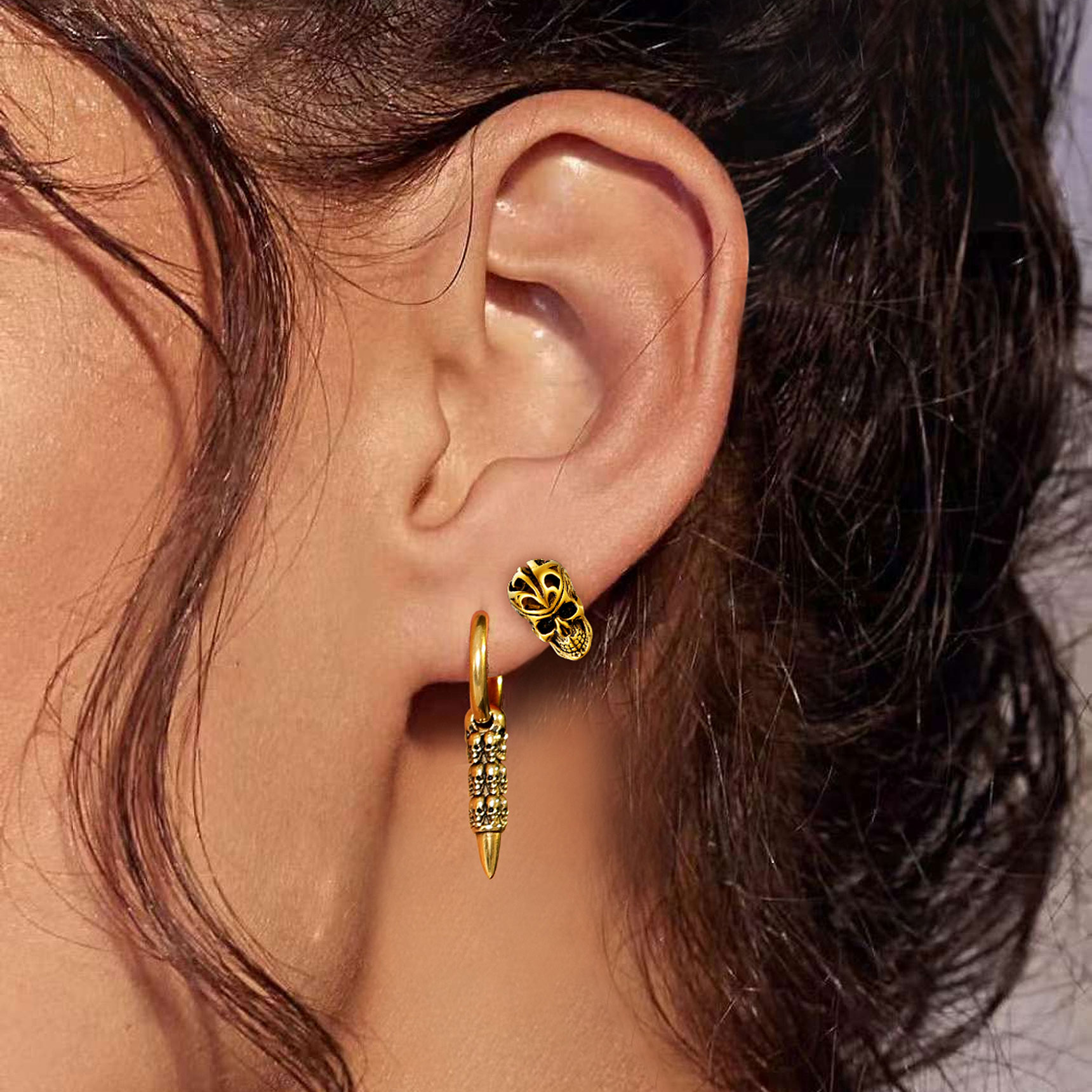 Skull Huggie Hoop Dangle Drop Earrings for Women-01