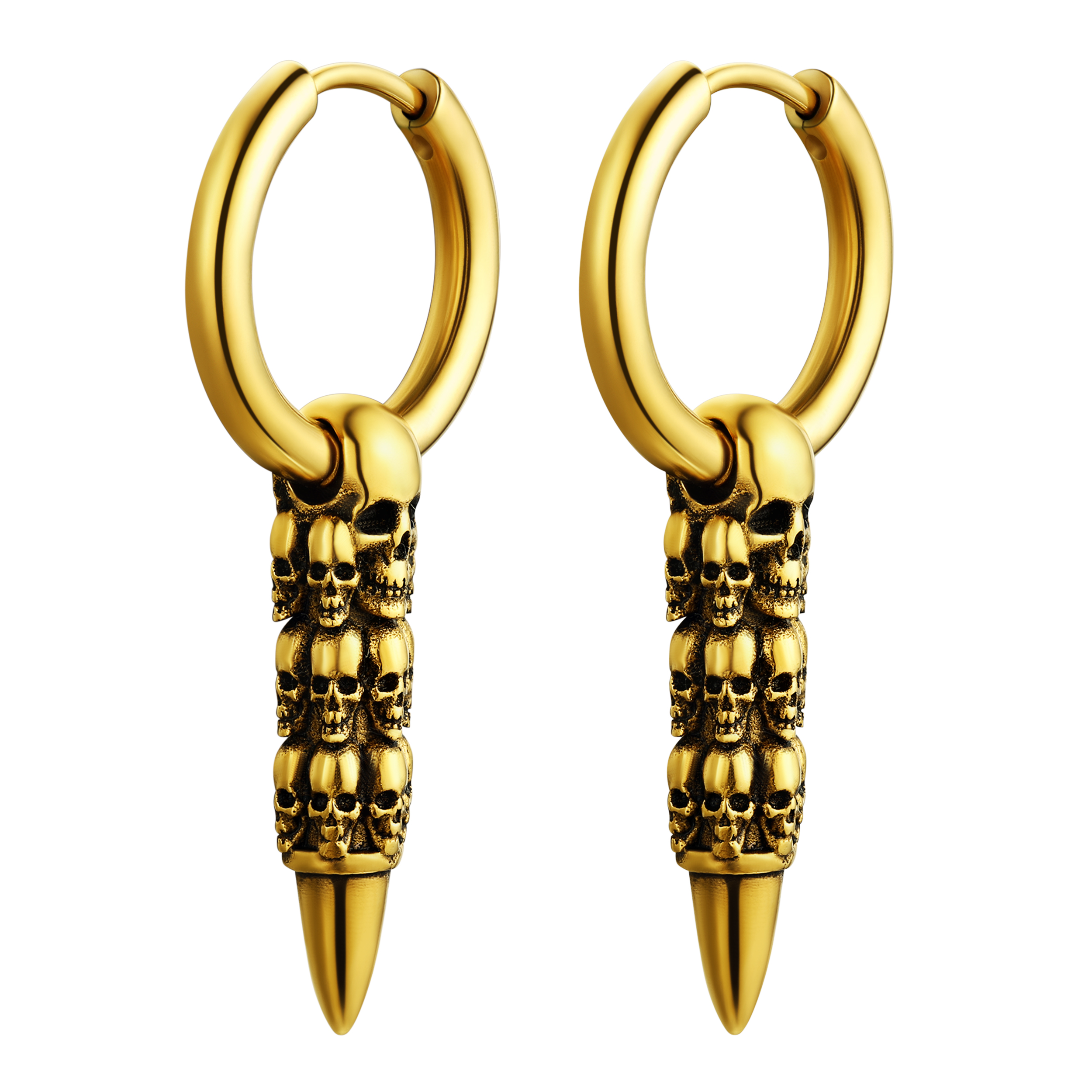 Skull Huggie Hoop Dangle Drop Earrings in 18K Gold Plated