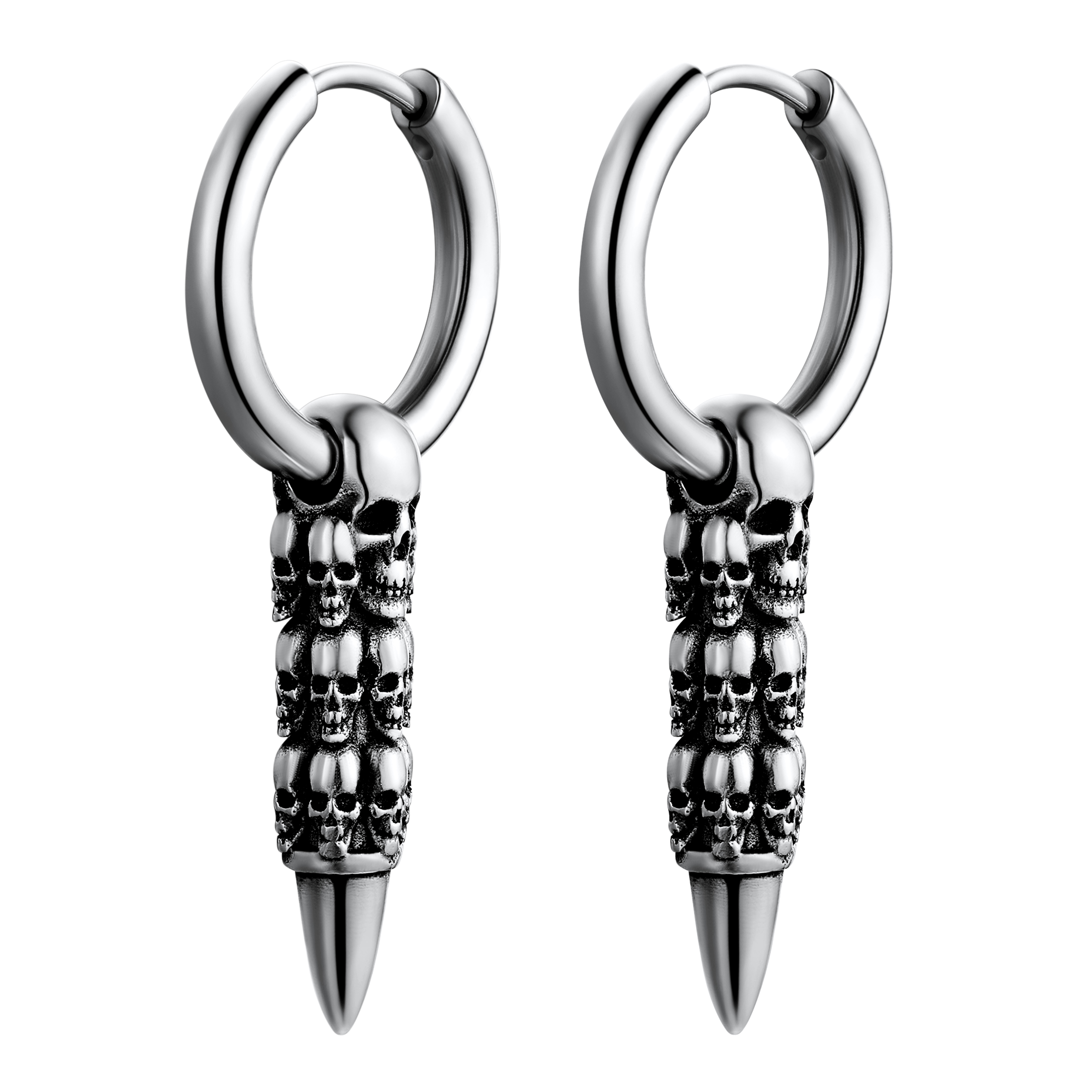 Skull Huggie Hoop Dangle Drop Earrings in Stainless Steel