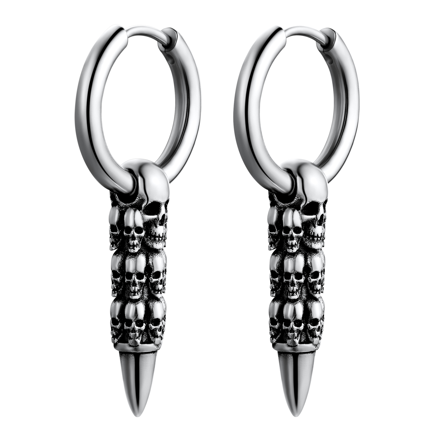 Skull Huggie Hoop Dangle Drop Earrings in Stainless Steel