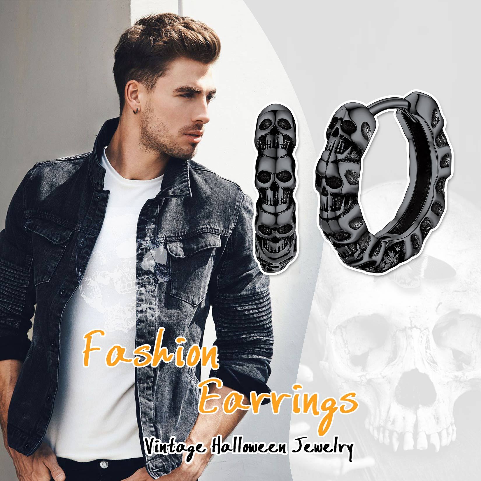 Skull Huggie Hoop Earrings, Gothic Jewelry