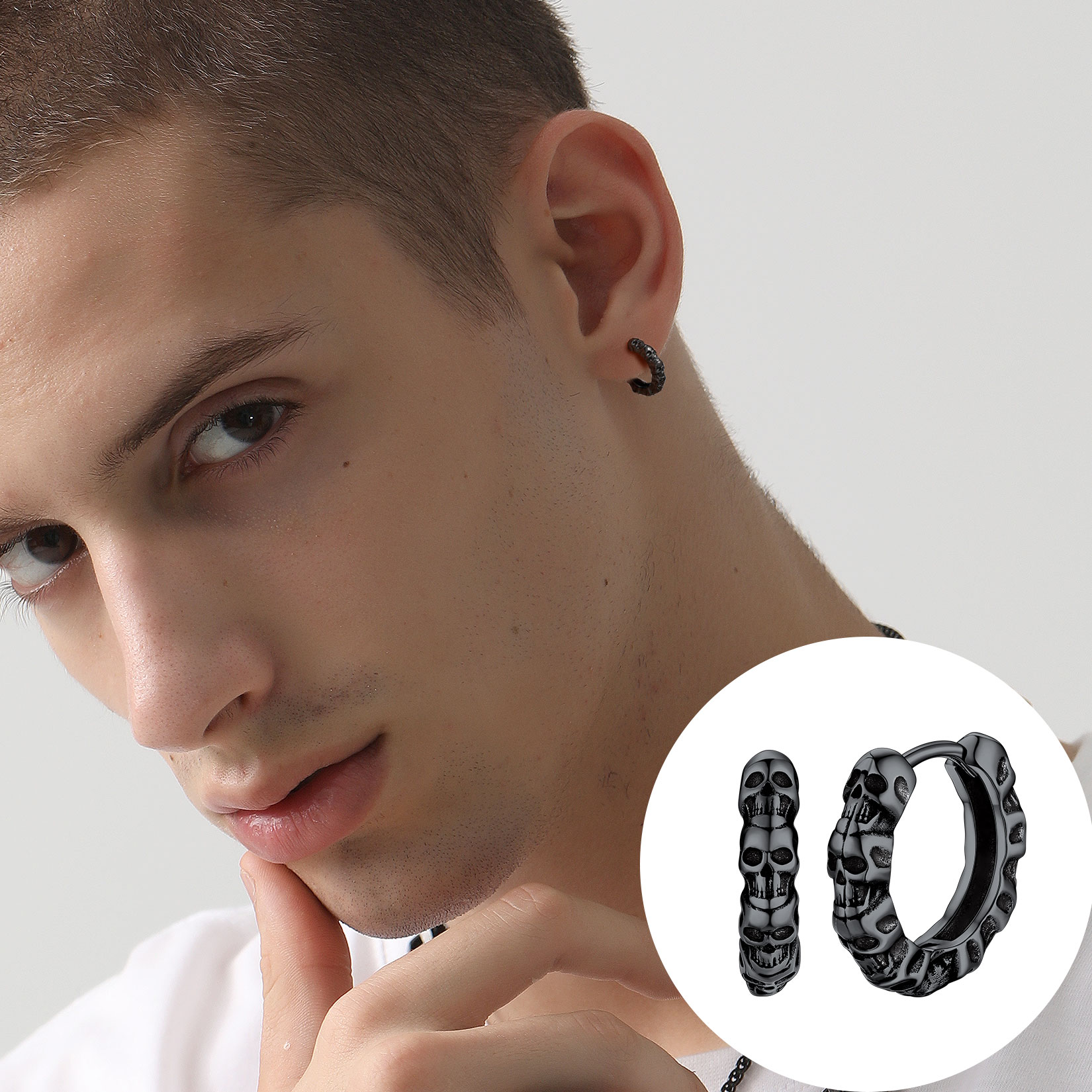 Skull Huggie Hoop Earrings for Men