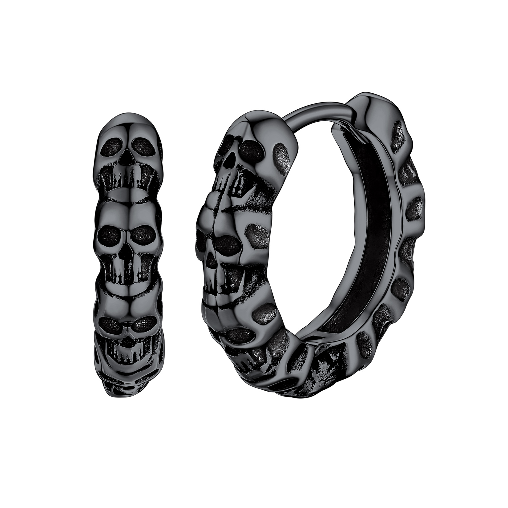 Skull Huggie Hoop Earrings in Sterling Silver