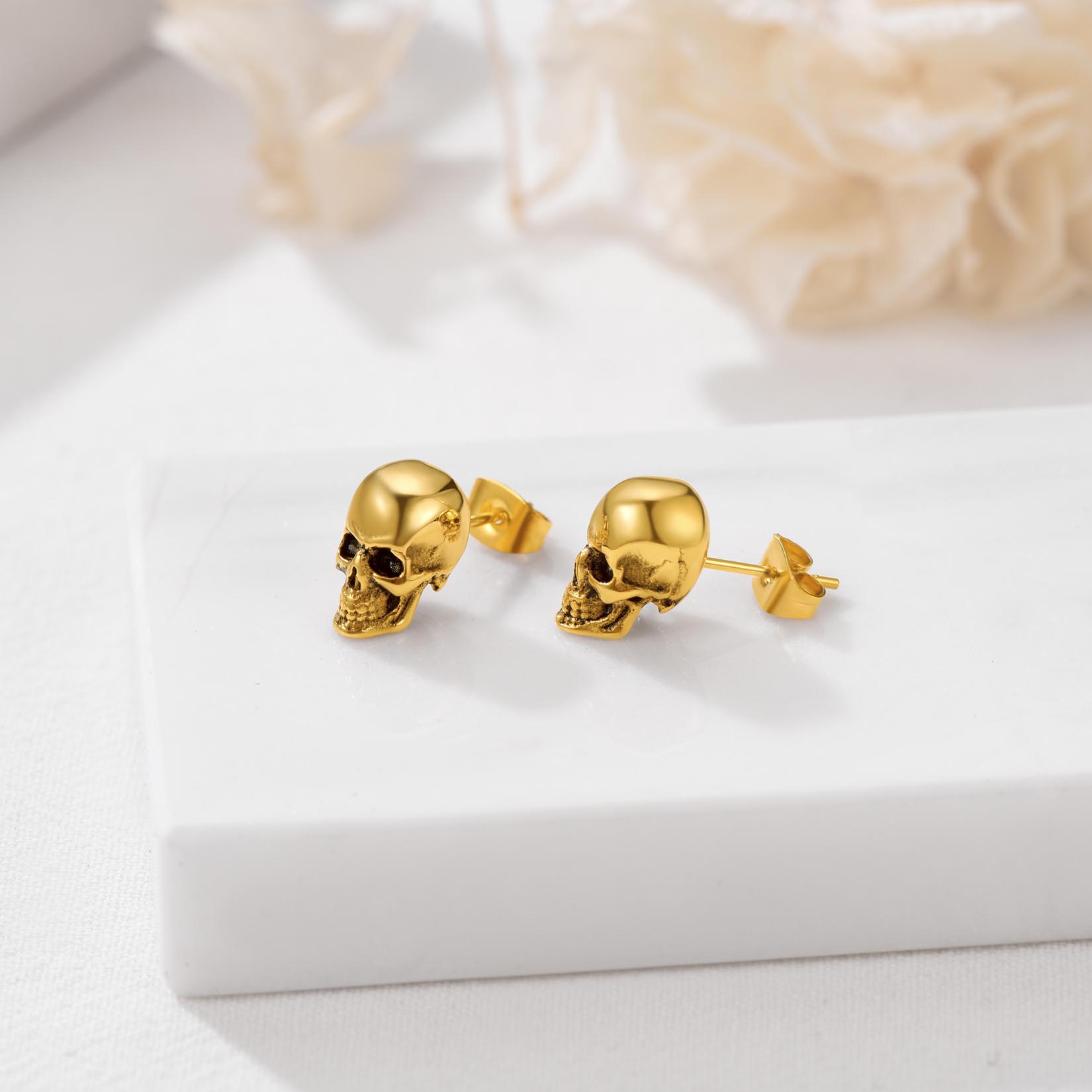 Skull Stud Earrings, 18K Gold Plated-02
