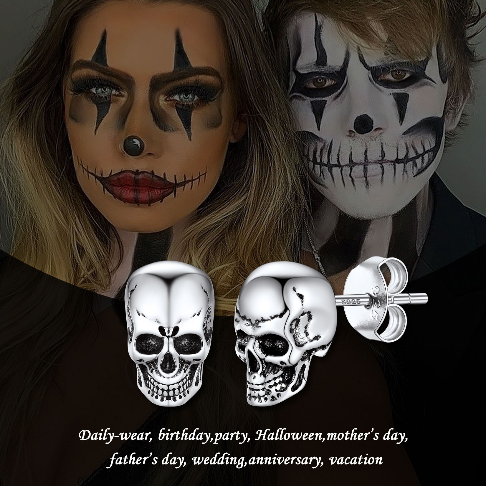 Skull Stud Earrings, Halloween Gothic Jewelry