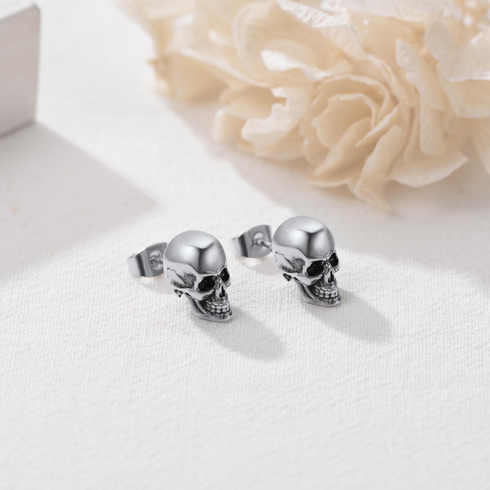 Skull Stud Earrings, Stainless Steel-01