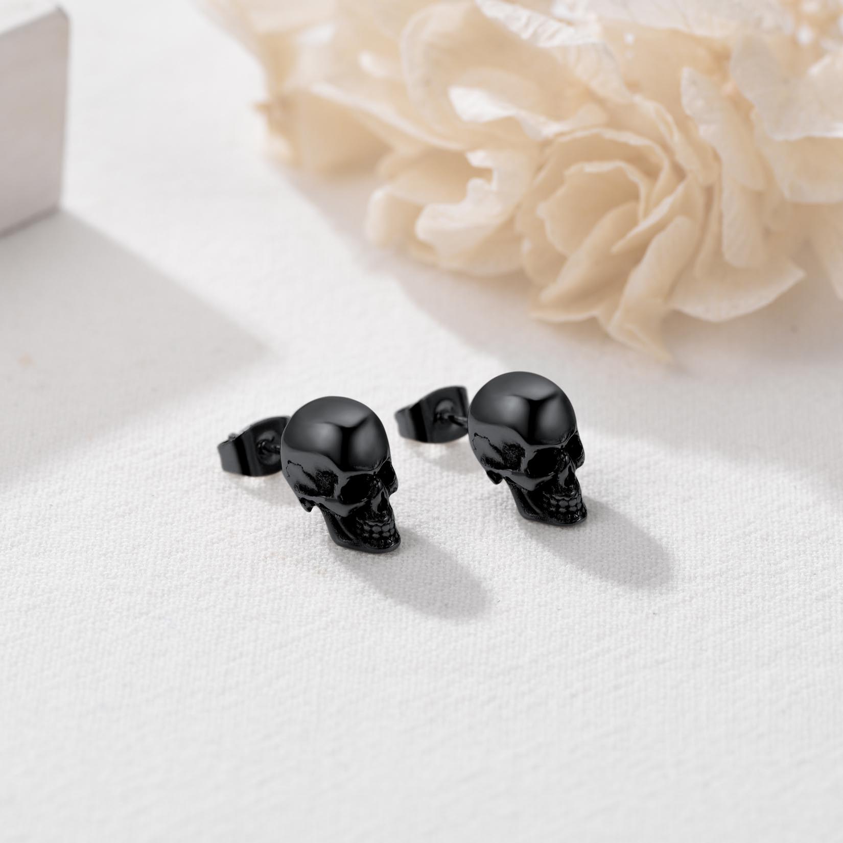 Skull Stud Earrings, Stainless Steel-01