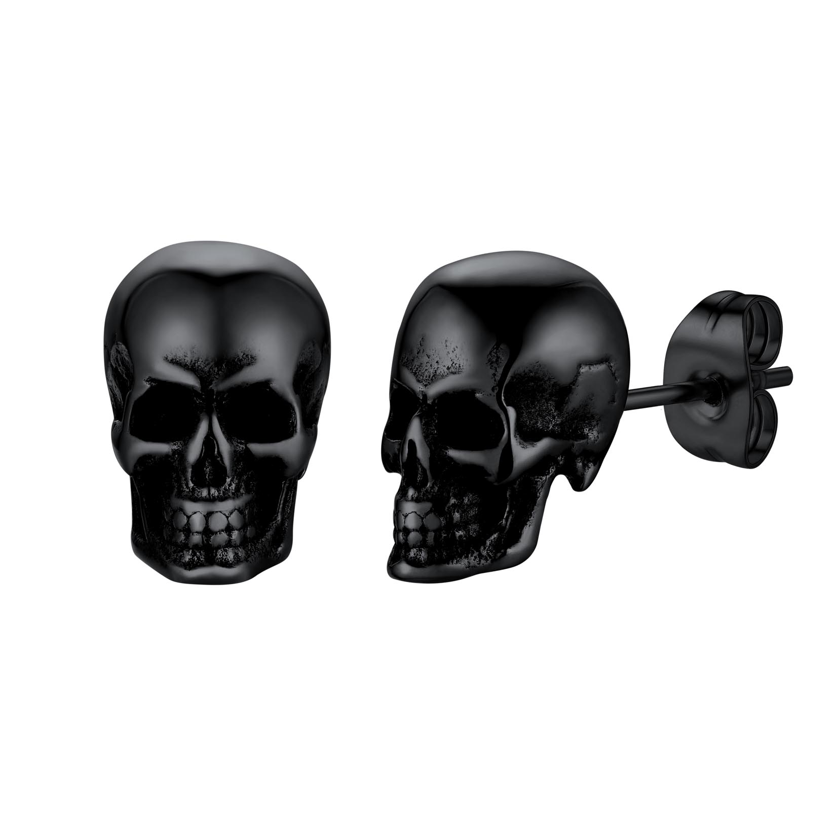 Skull Stud Earrings in Black Plated