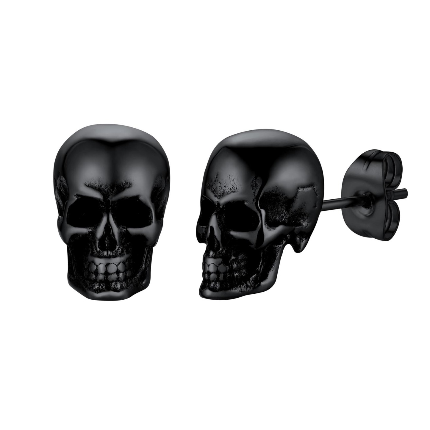 Skull Stud Earrings in Black Plated