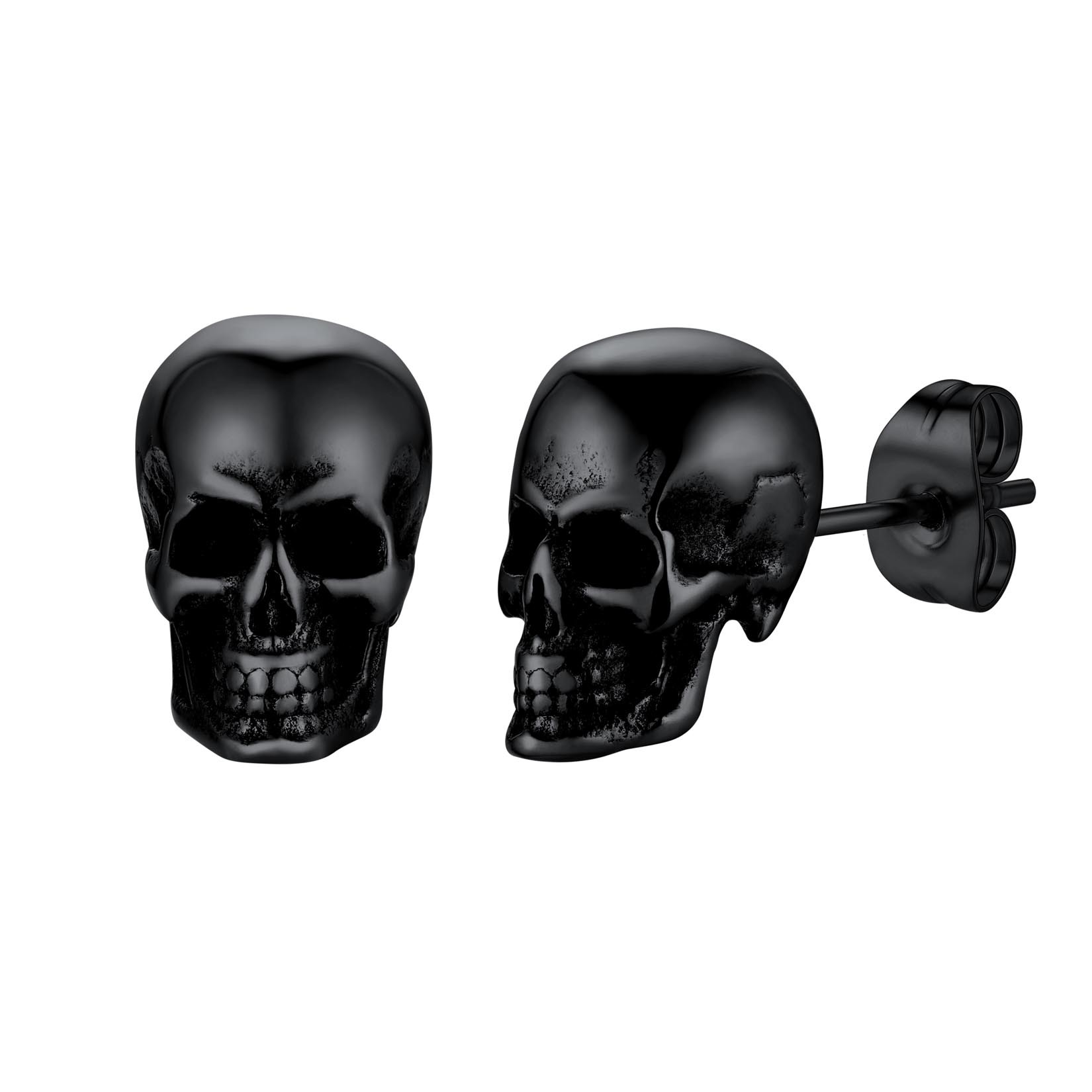 Skull Stud Earrings in Black Plated