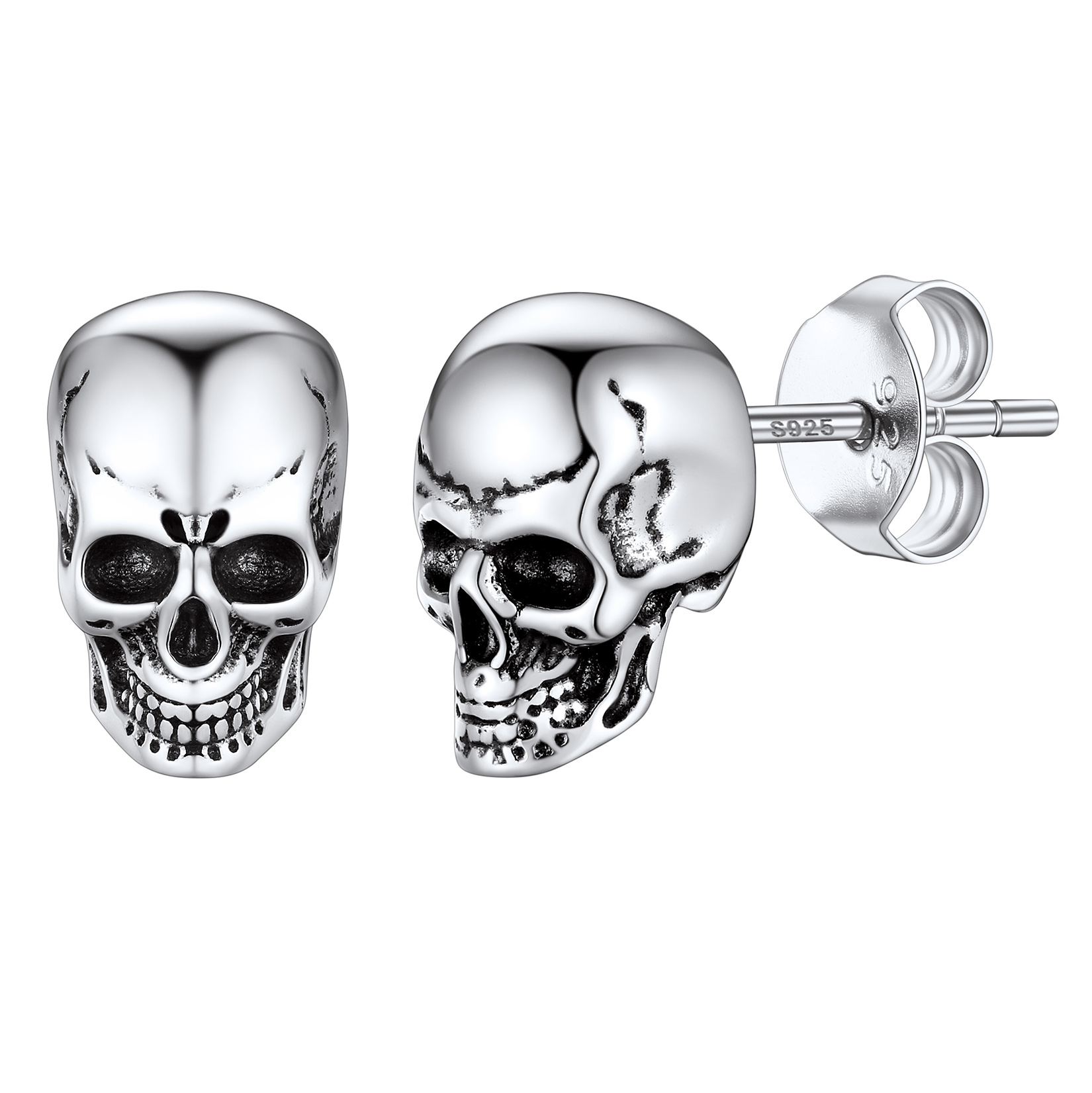 Skull Stud Earrings in Sterling Silver