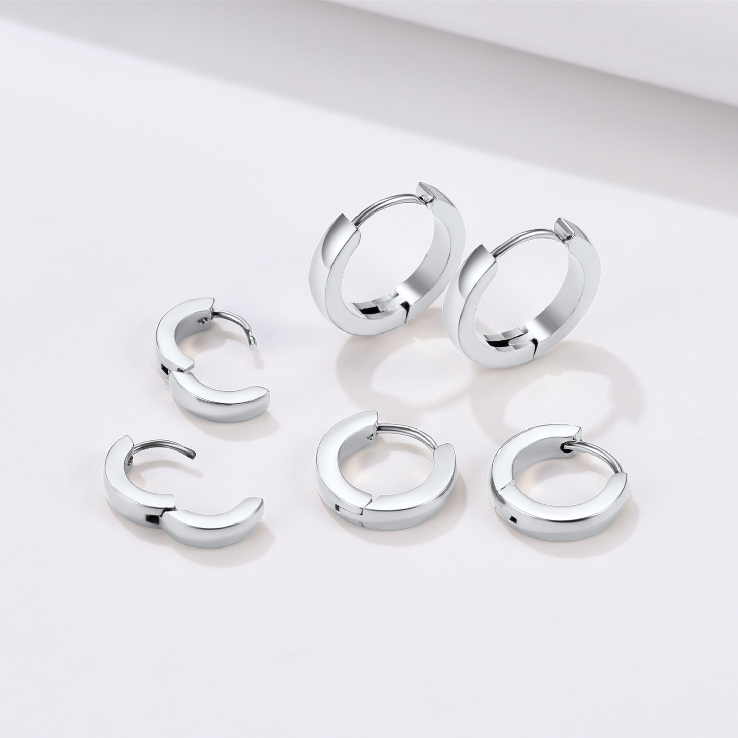 Small Huggie Hoop Earrings, Stainless Steel-01