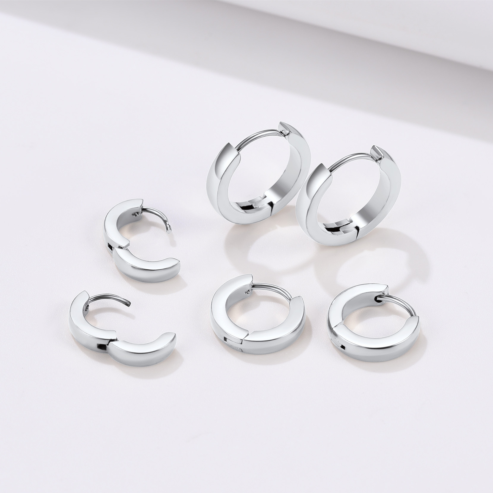 Small Huggie Hoop Earrings, Stainless Steel-01
