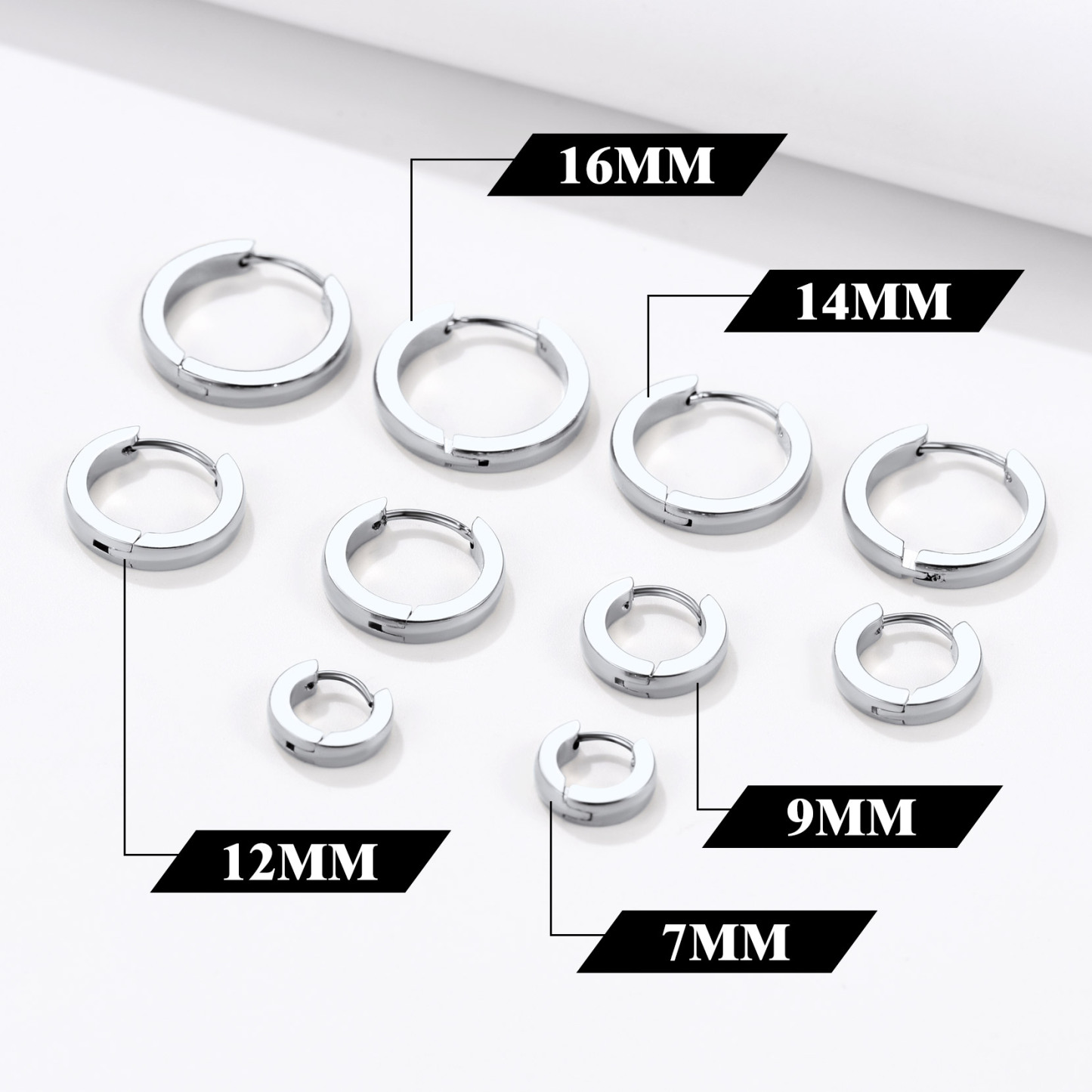 Small Huggie Hoop Earrings in Stainless Steel in Different Sizes