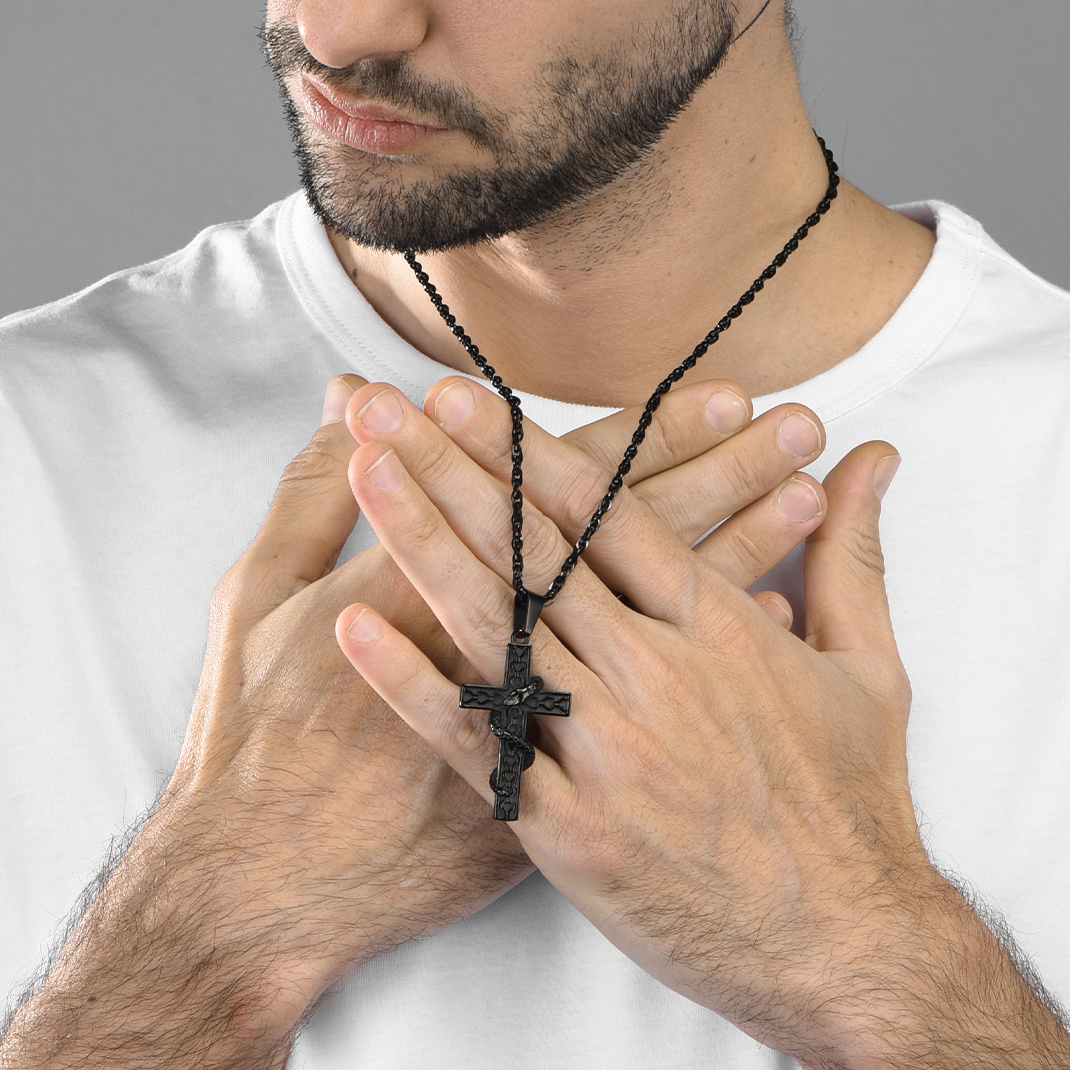 Snake Cross Pendant Necklace for Men-01