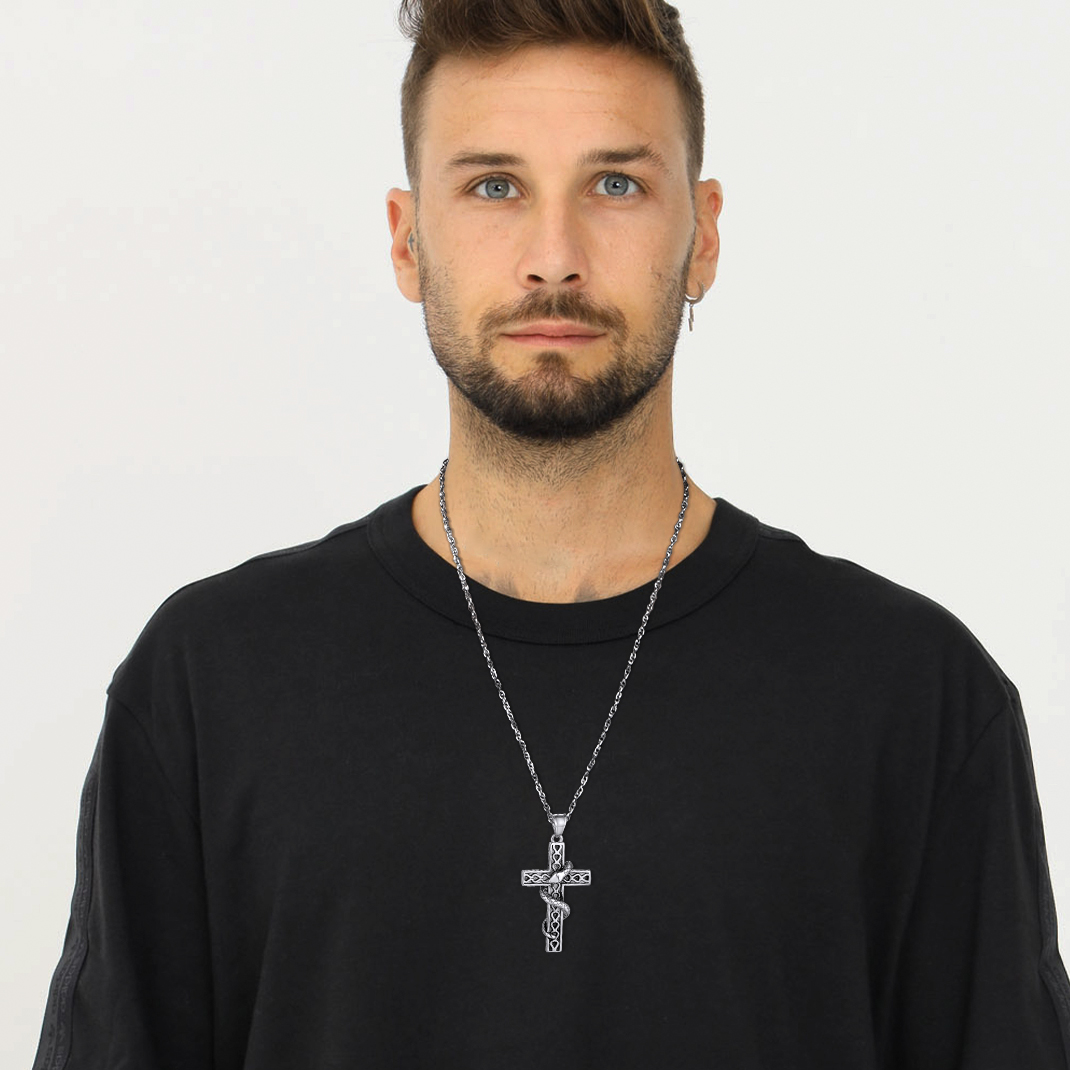 Snake Cross Pendant Necklace for Men-01