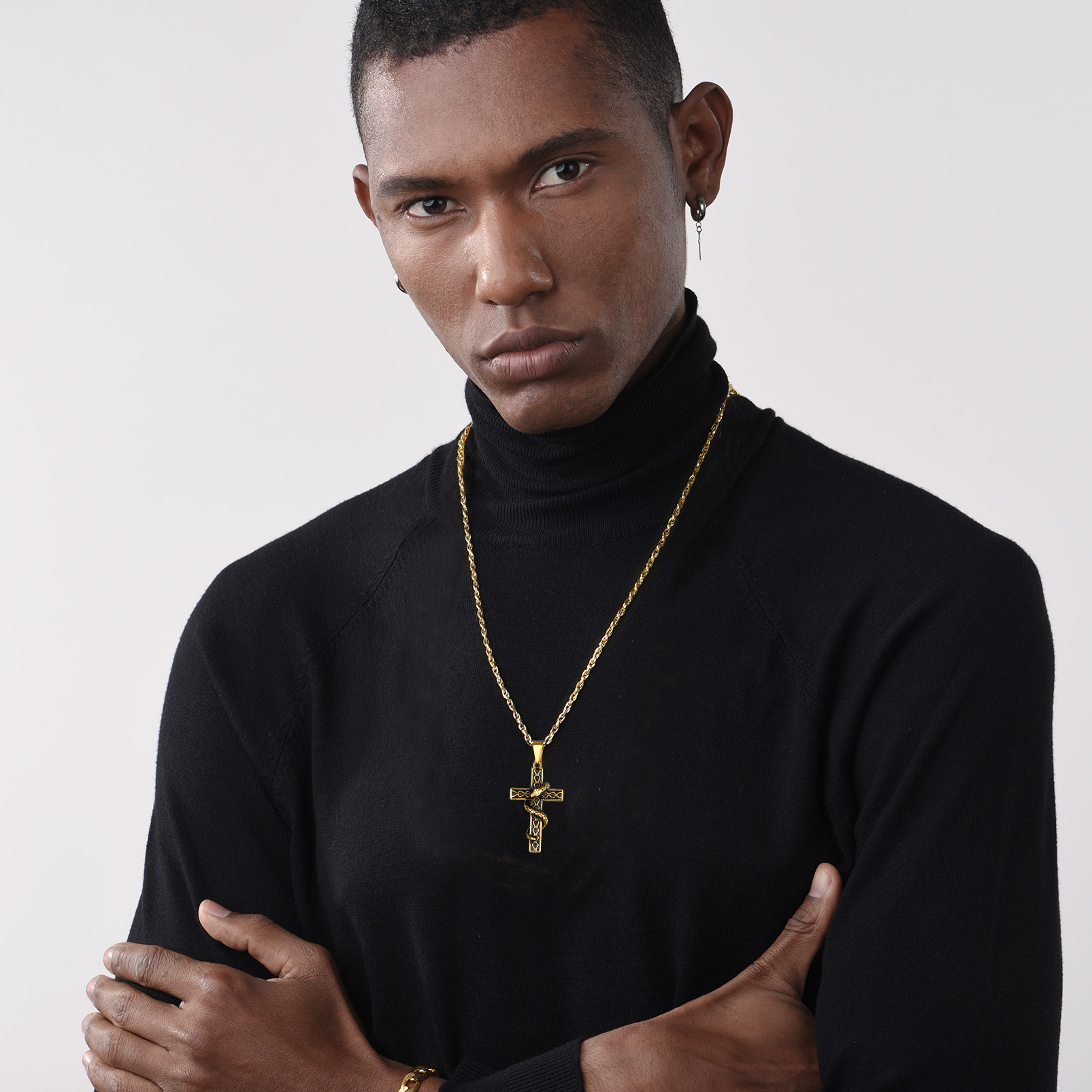 Snake Cross Pendant Necklace for Men-02