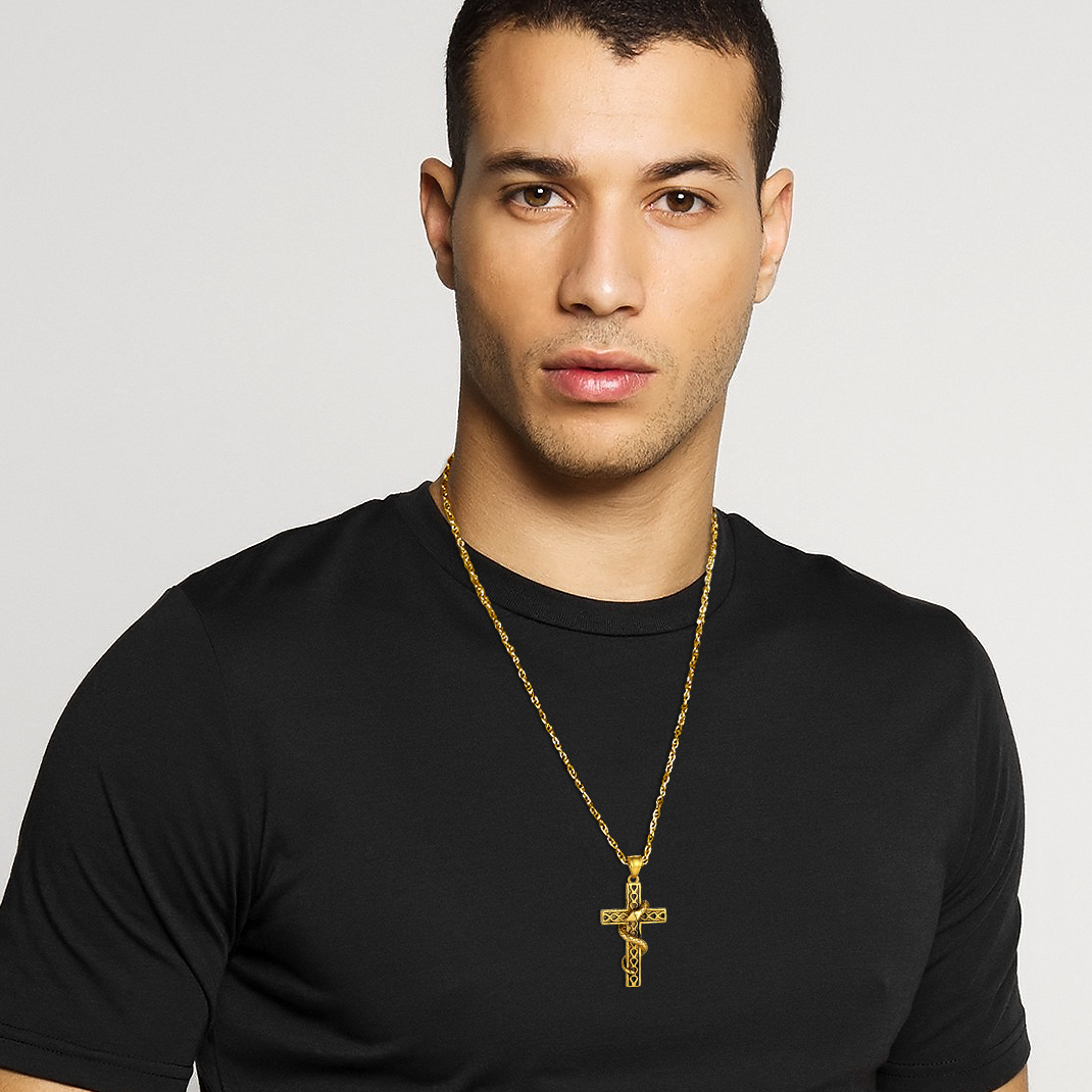 Snake Cross Pendant Necklace for Men-03