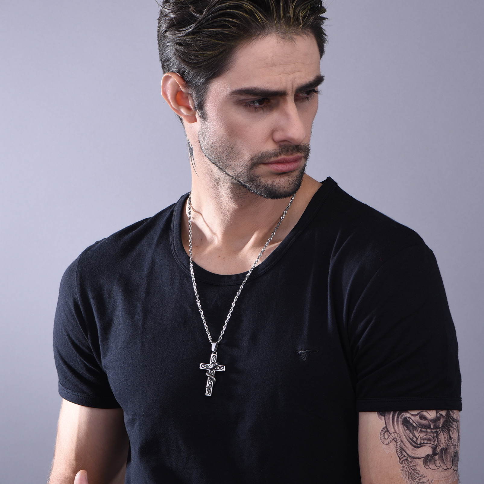 Snake Cross Pendant Necklace for Men-03