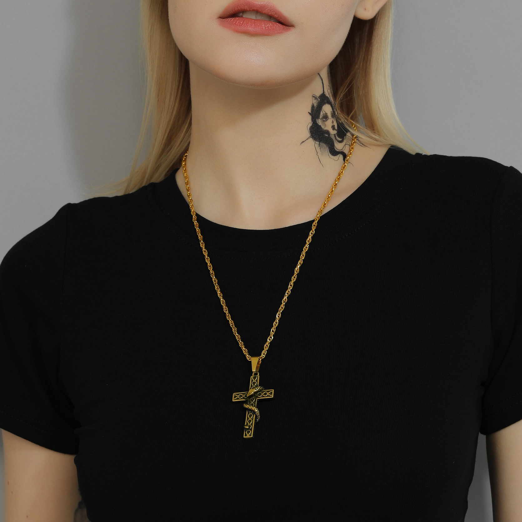 Snake Cross Pendant Necklace for Women