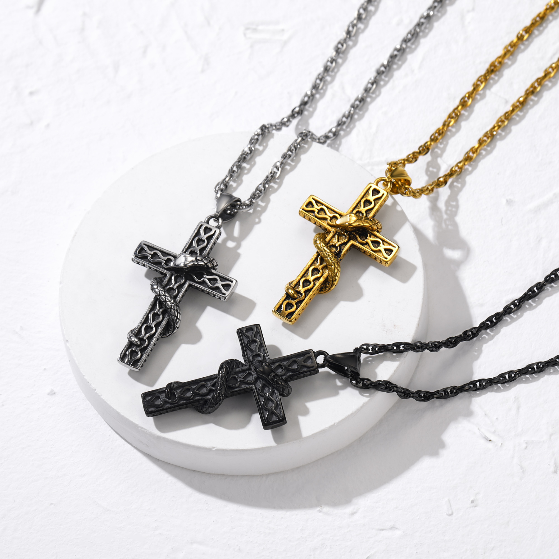 Snake Cross Pendant Necklace in Different Colors