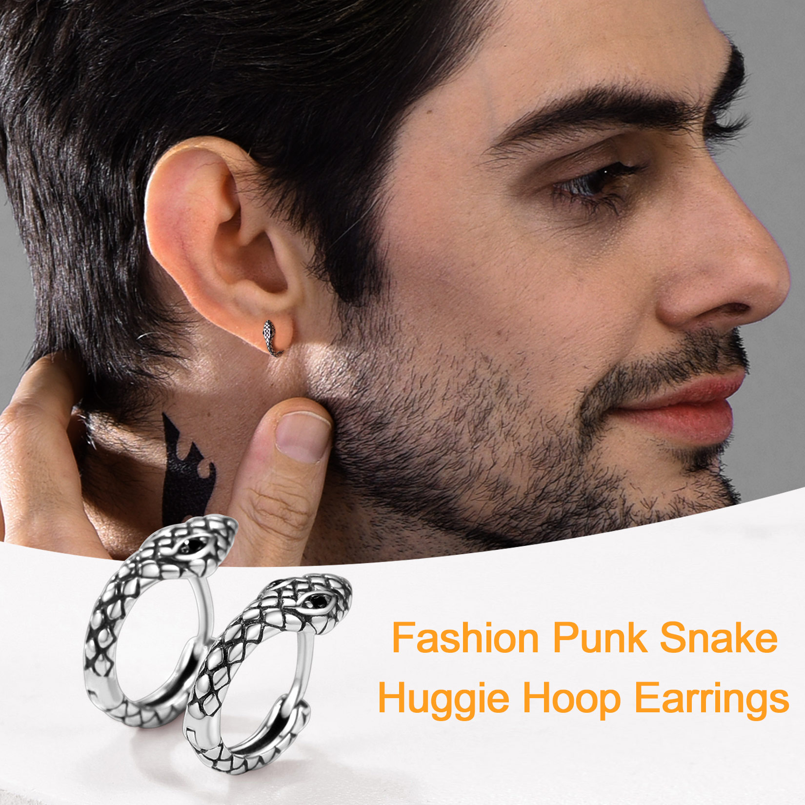 Snake Huggie Hoop Earrings, Animal Jewelry
