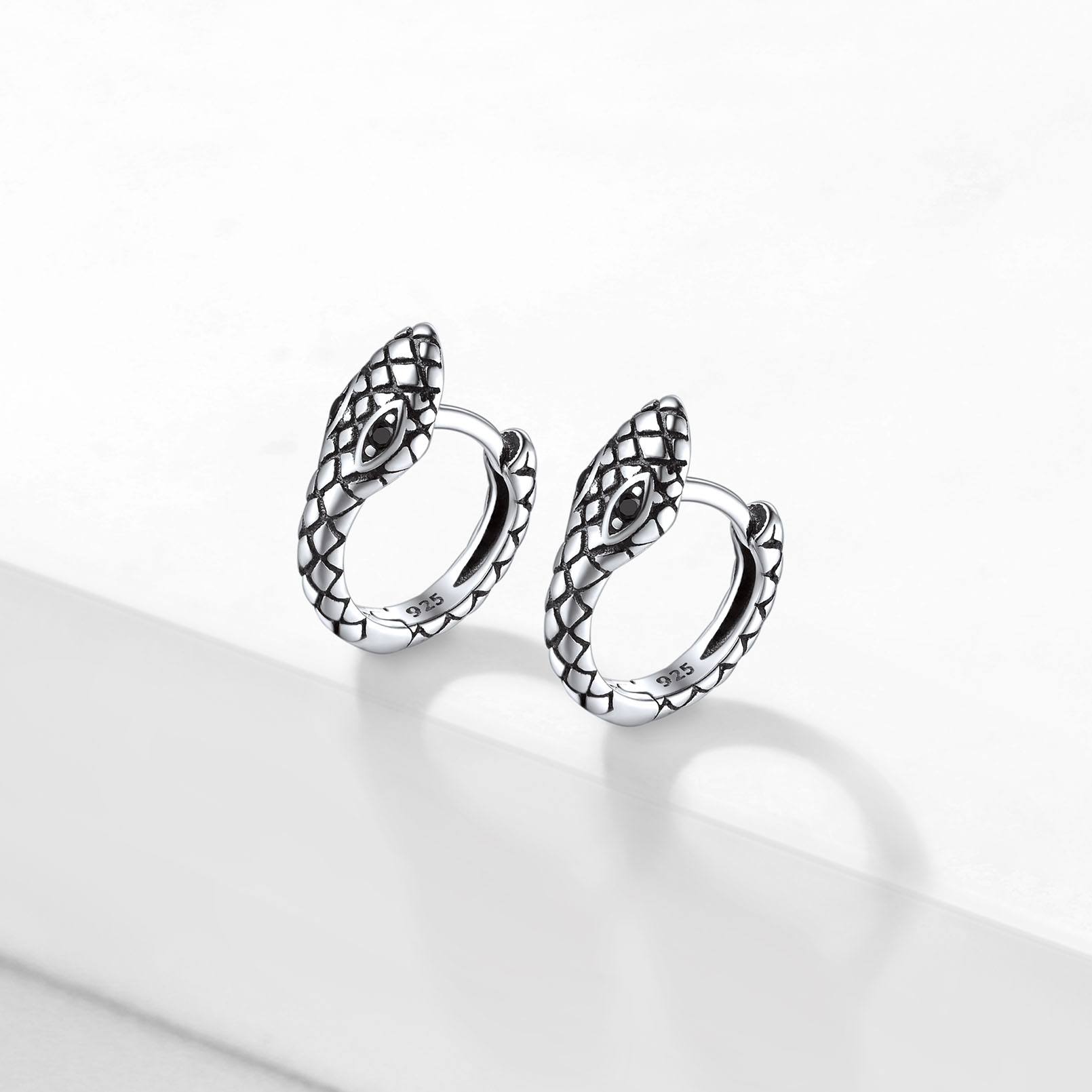 Snake Huggie Hoop Earrings, Sterling Silver-01