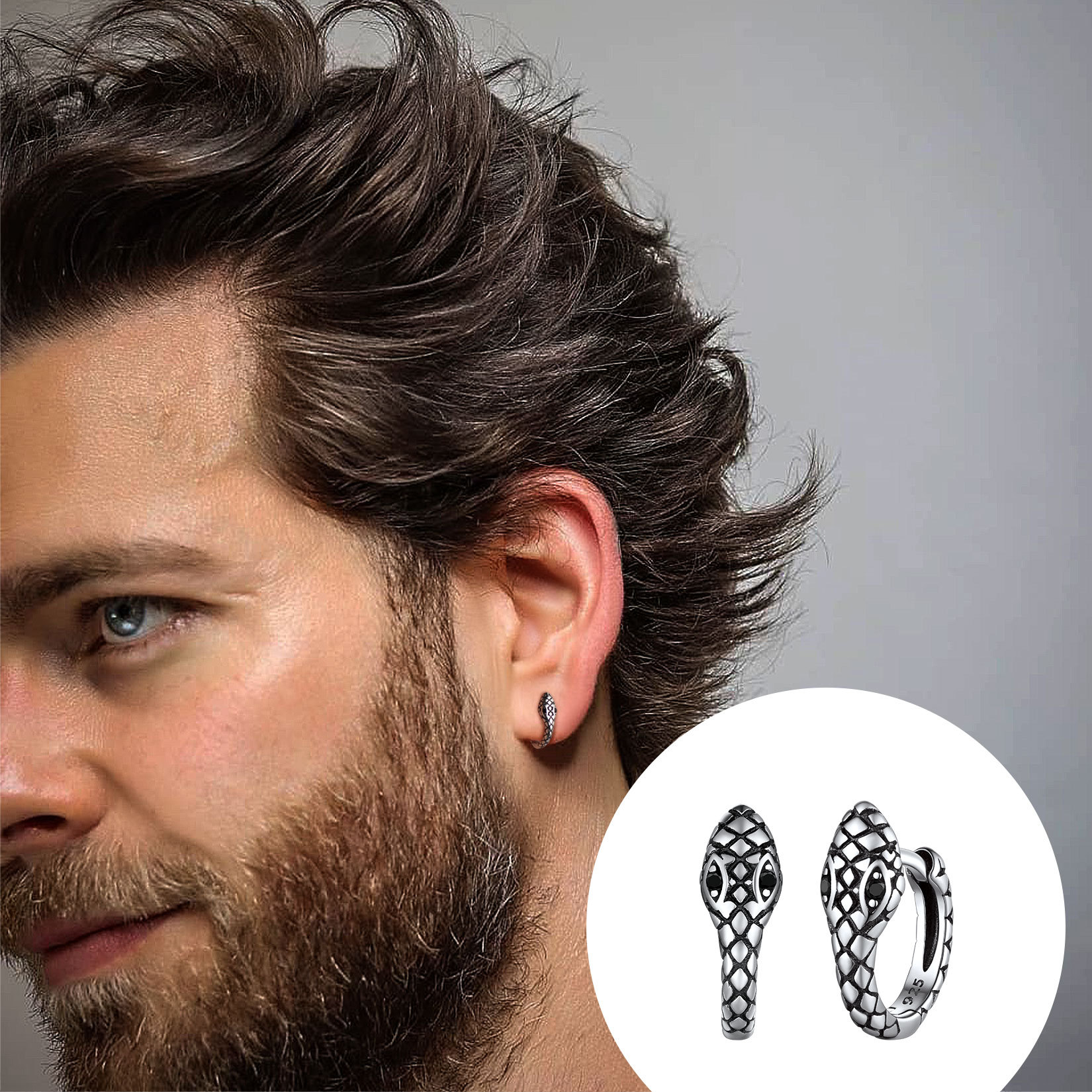Snake Huggie Hoop Earrings for Men