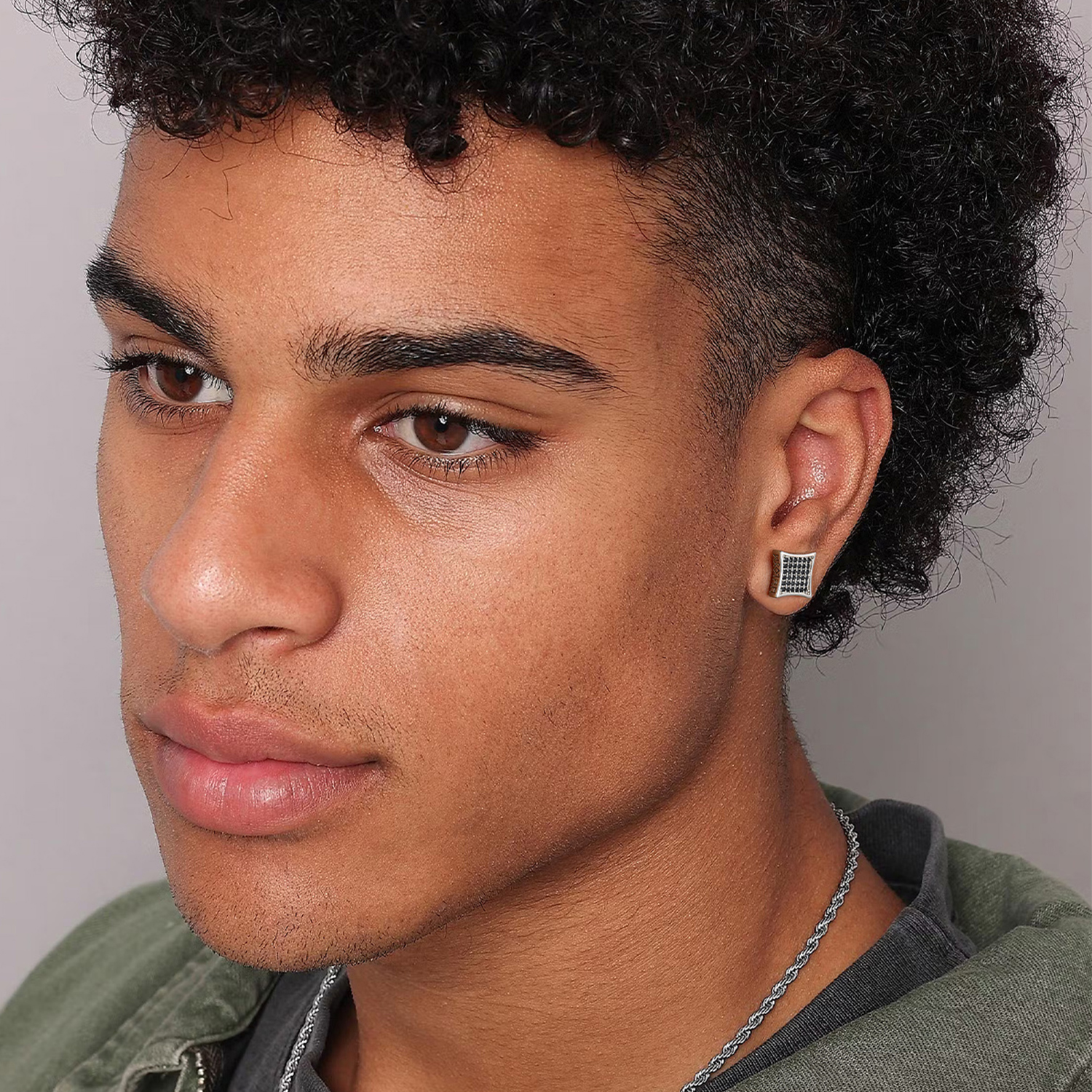 Square Viking Rune Stud Earrings with CZ for Men-01