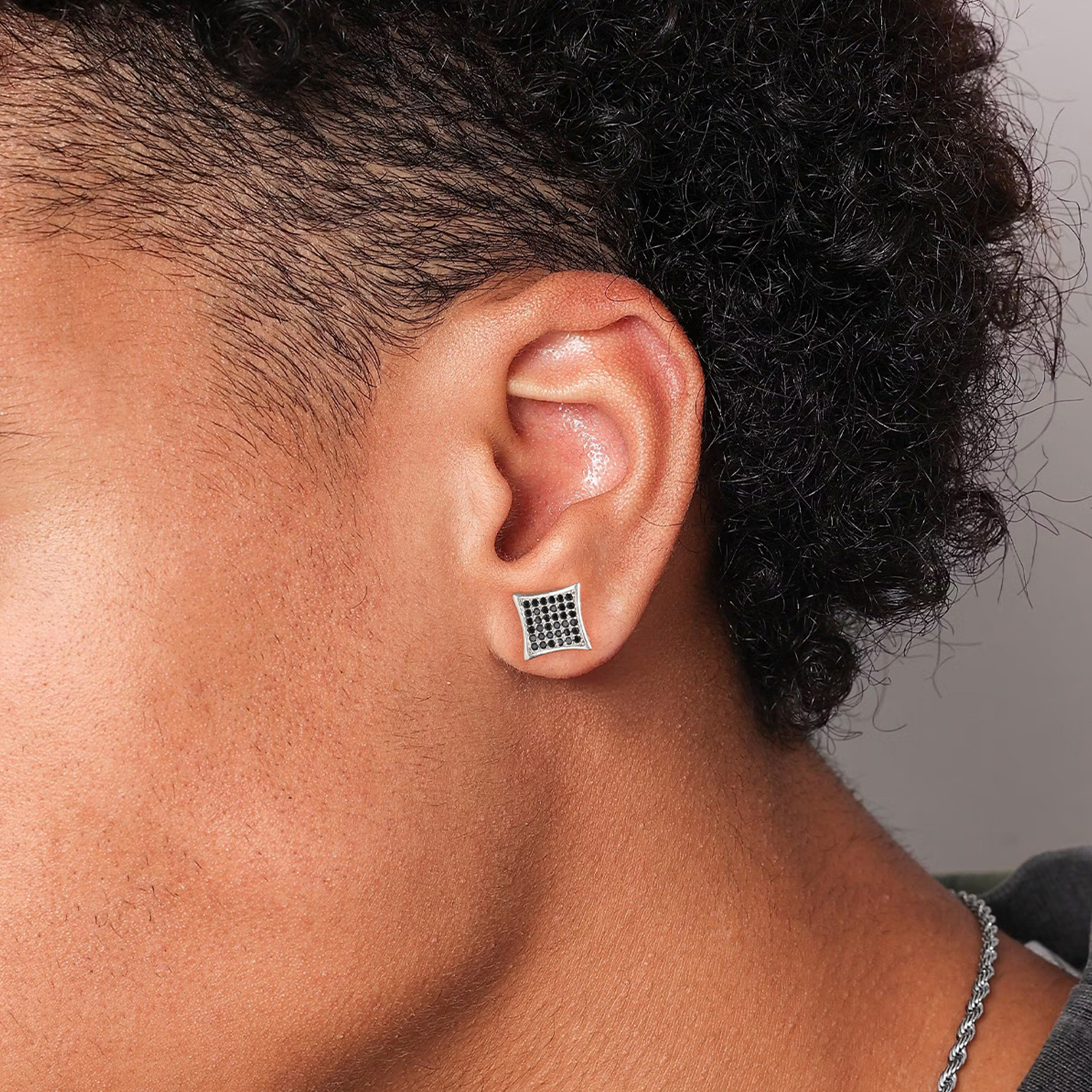 Square Viking Rune Stud Earrings with CZ for Men-02