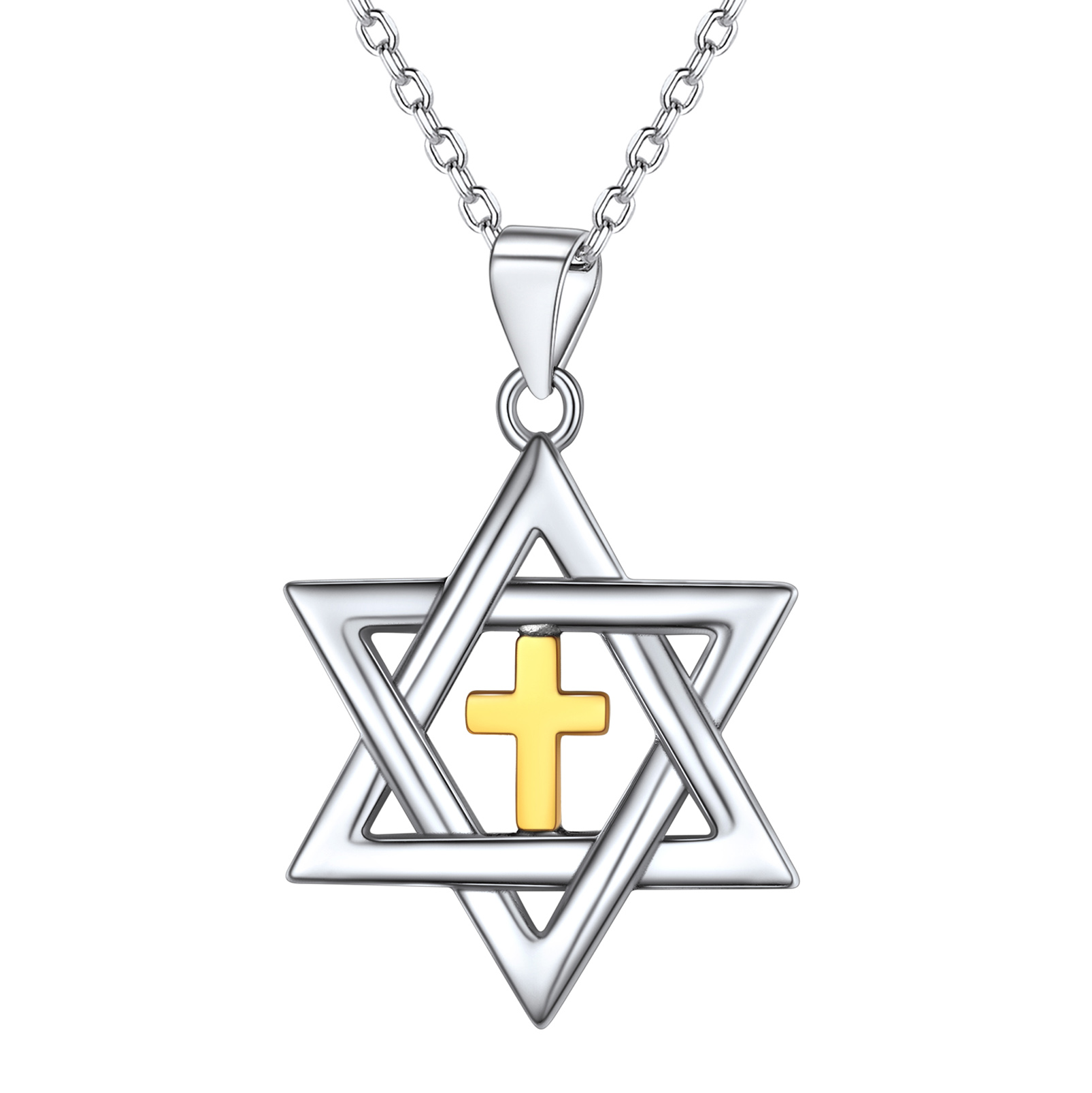 Star of David Cross Pendant Necklace in Sterling Silver