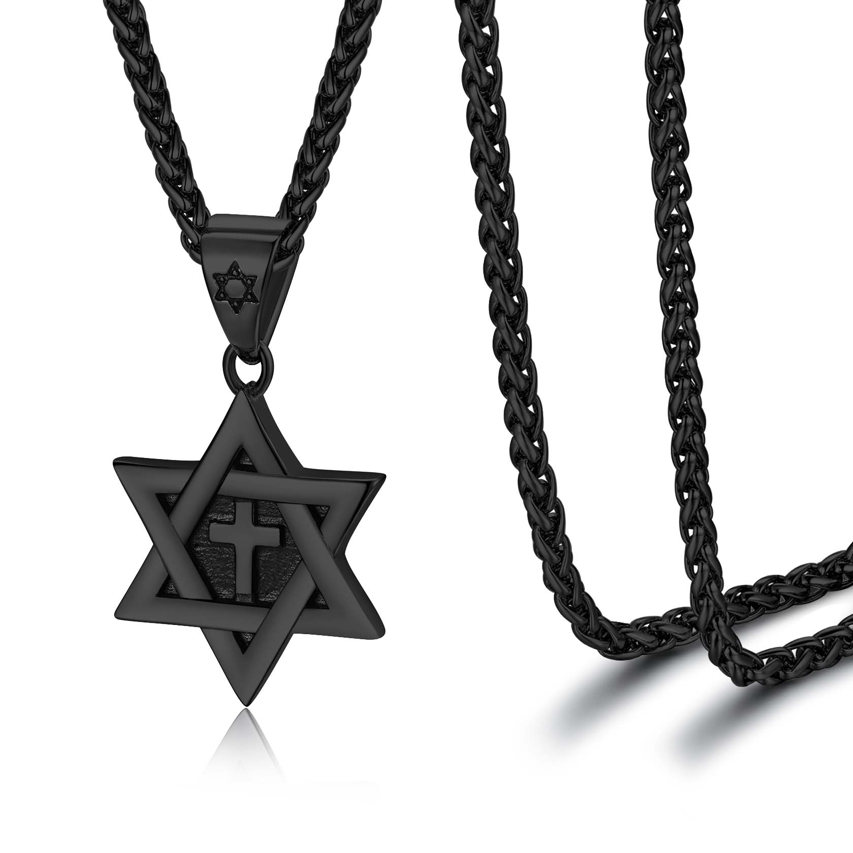 Jewish Star of David with Cross Pendant Necklace for Men Women in
