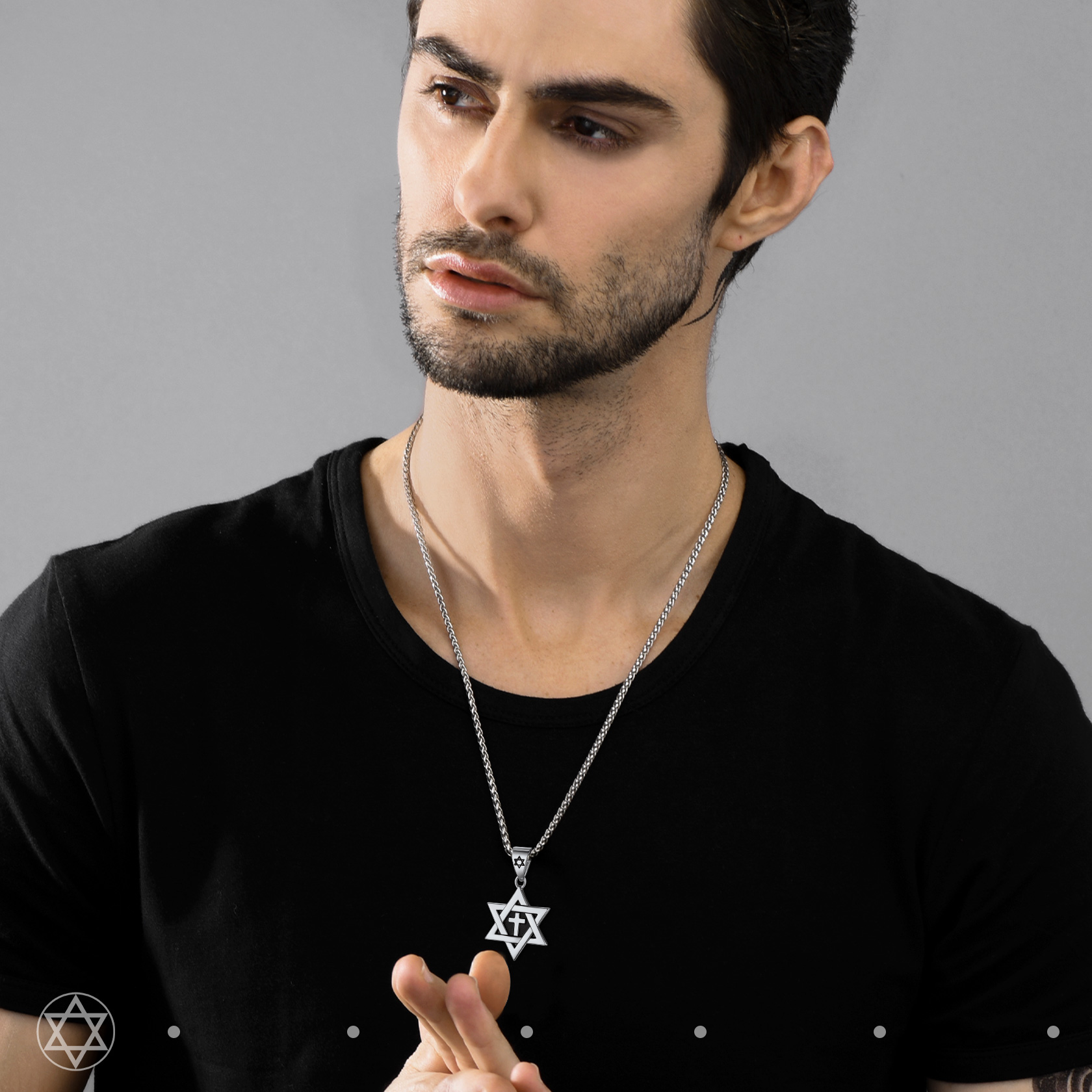 Star of David with Cross Pendant Necklace for Men