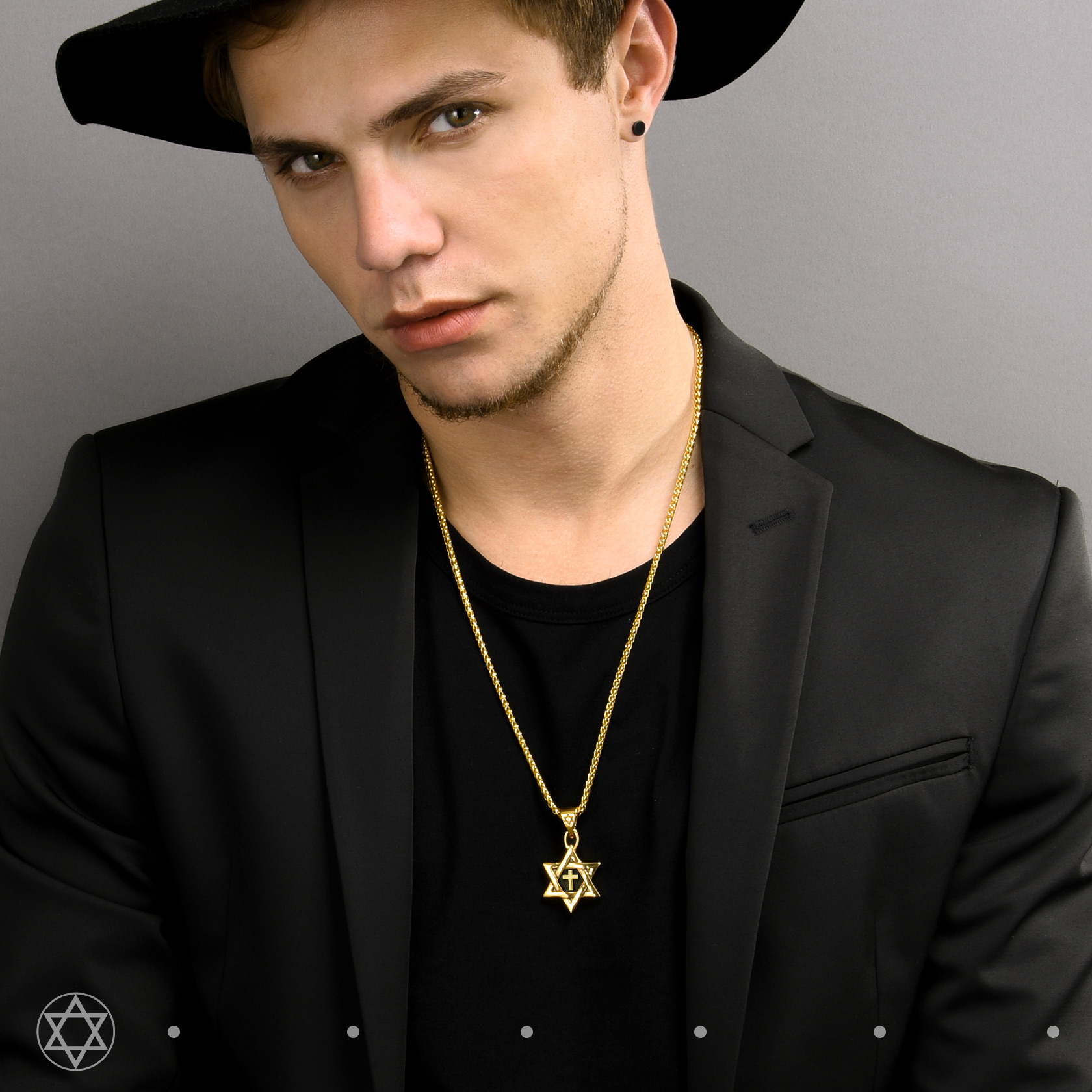 Star of David with Cross Pendant Necklace for Men