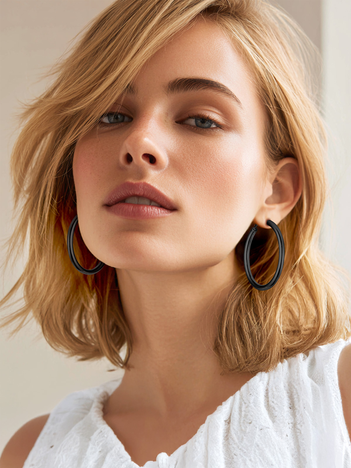Chunky Hoop Earrings in Black Plated