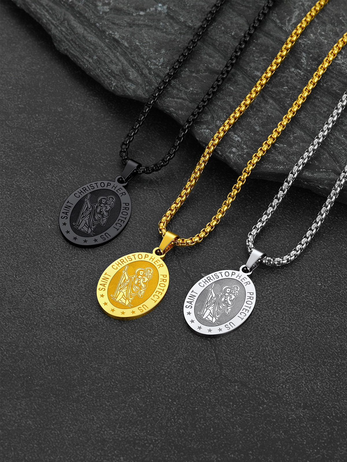 Saint Christopher Pendant Oval Medal Necklace in 18K Gold Plated