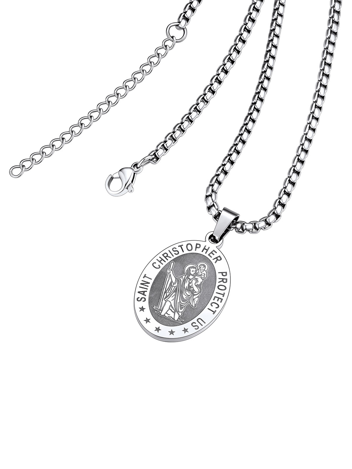 Saint Christopher Pendant Oval Medal Necklace in Stainless Plated