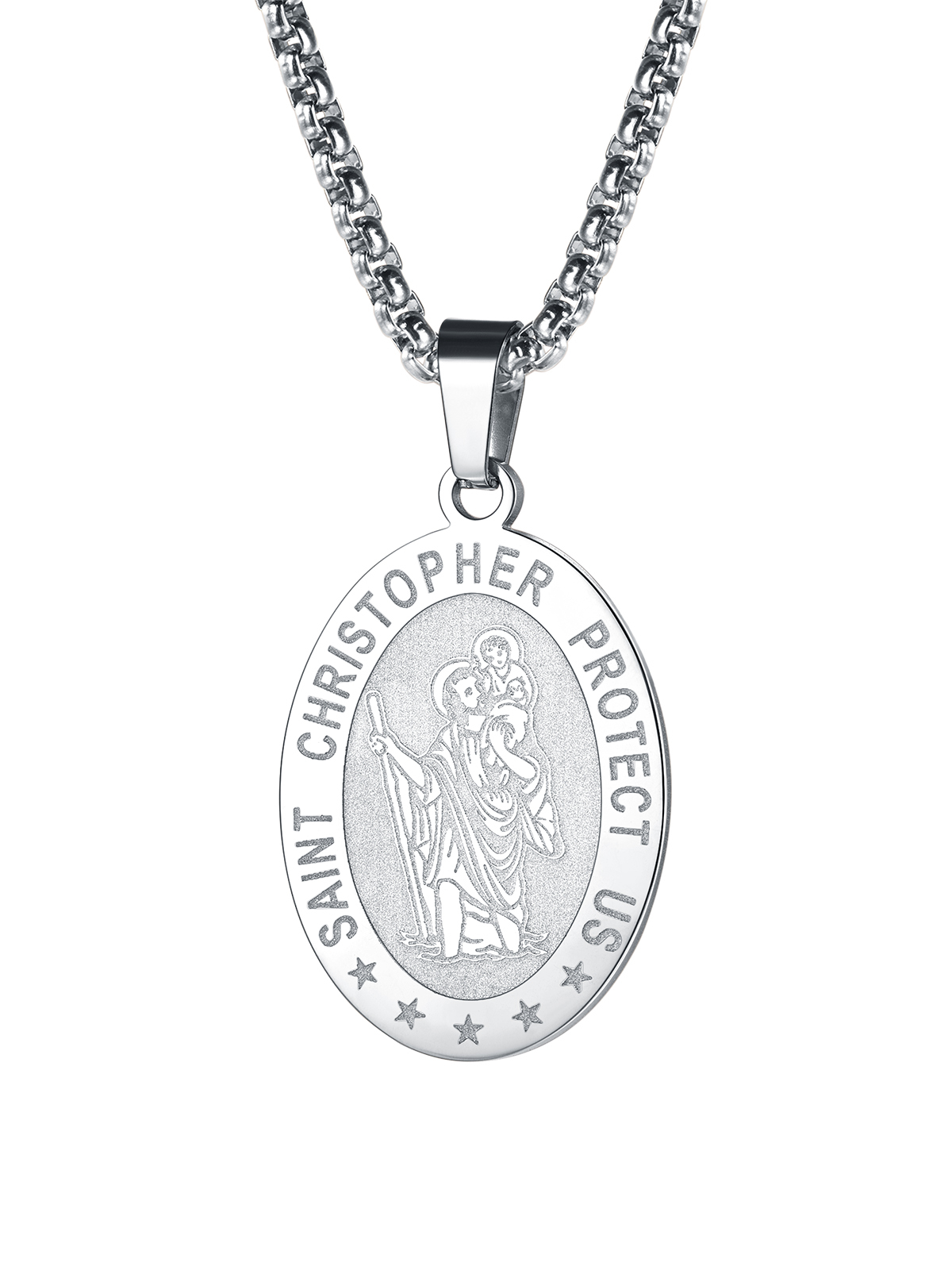 Saint Christopher Pendant Oval Medal Necklace in Stainless Plated