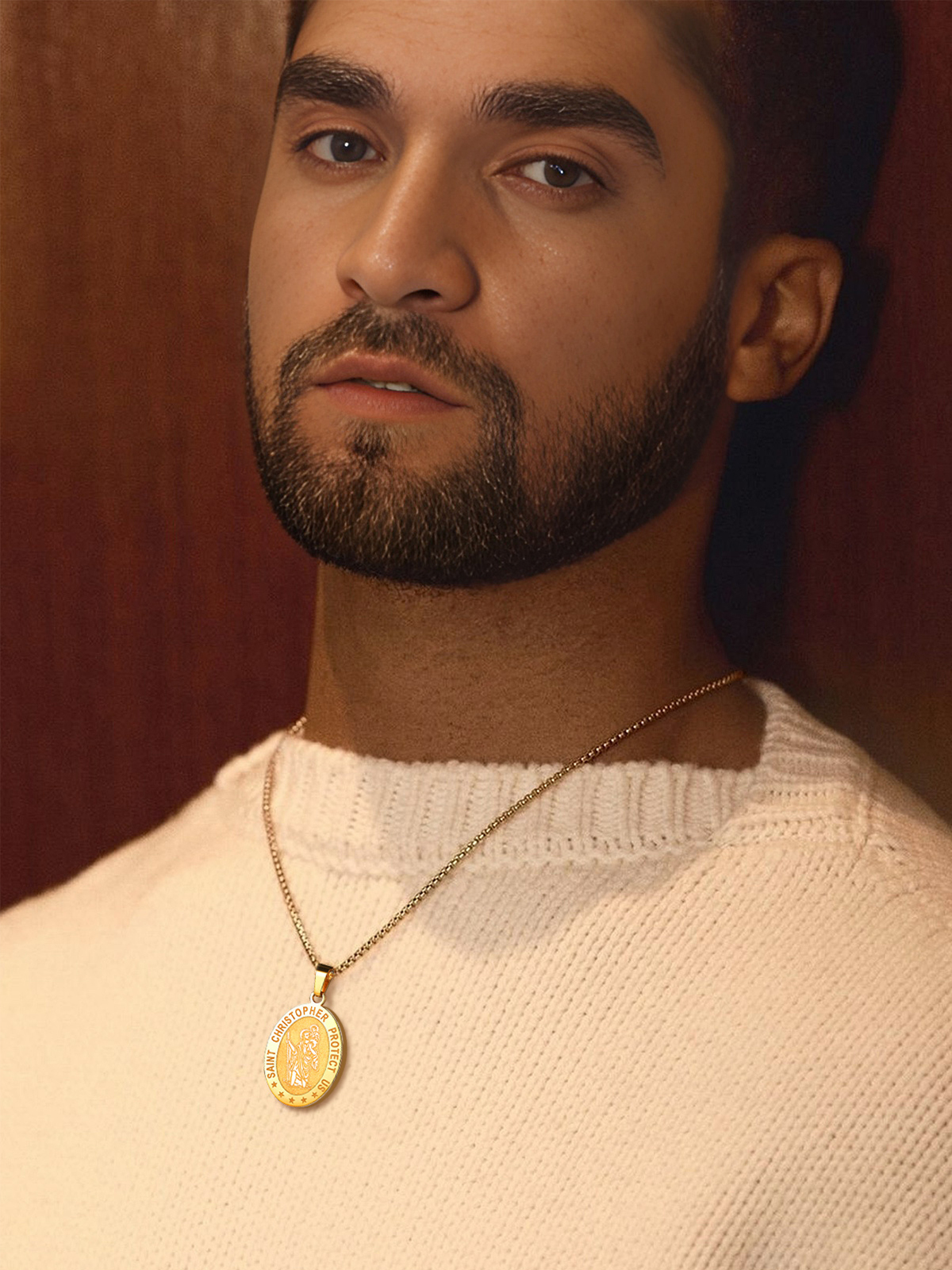Saint Christopher Pendant Oval Medal Necklace in 18K Gold Plated