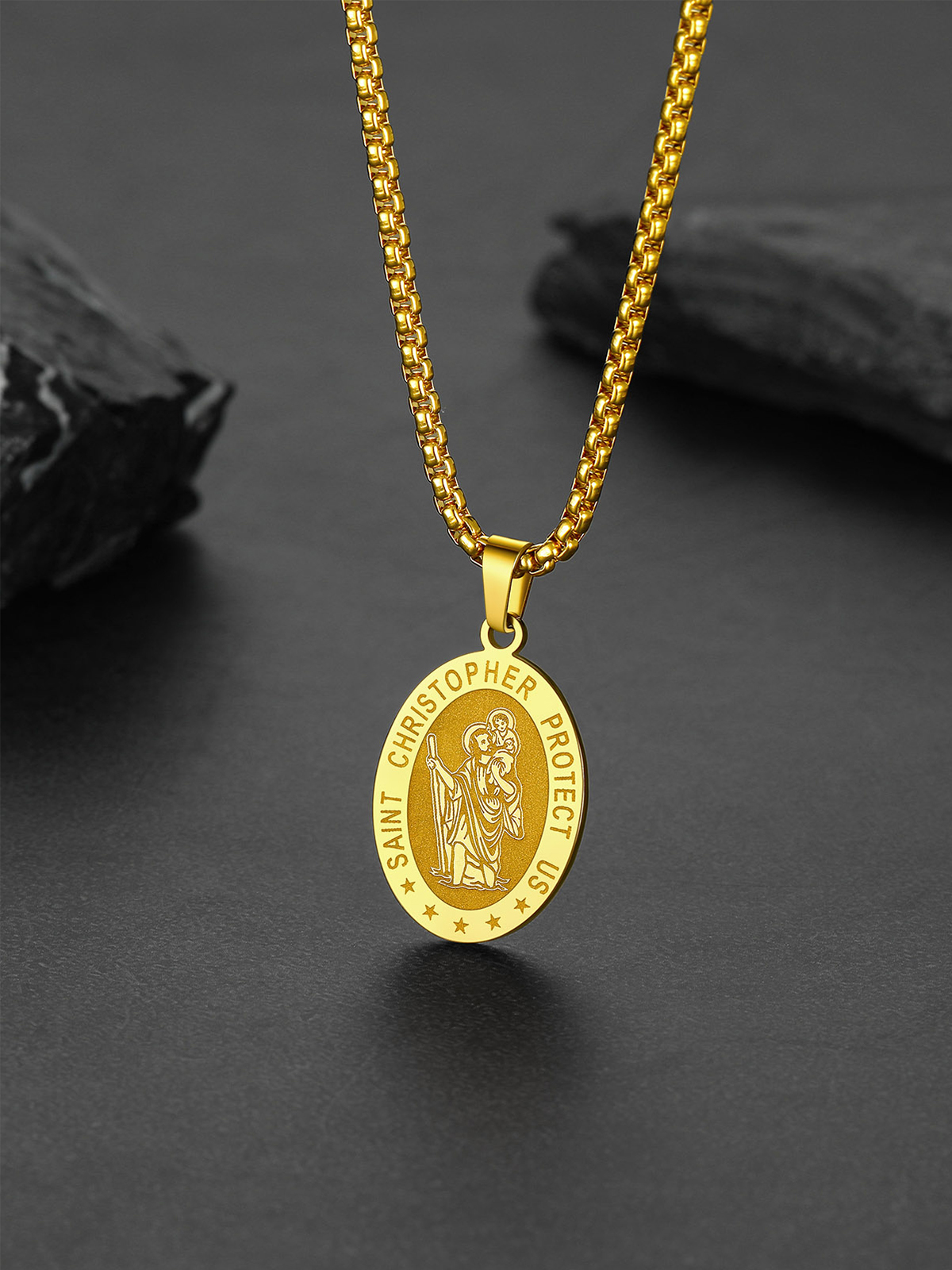 Saint Christopher Pendant Oval Medal Necklace in 18K Gold Plated
