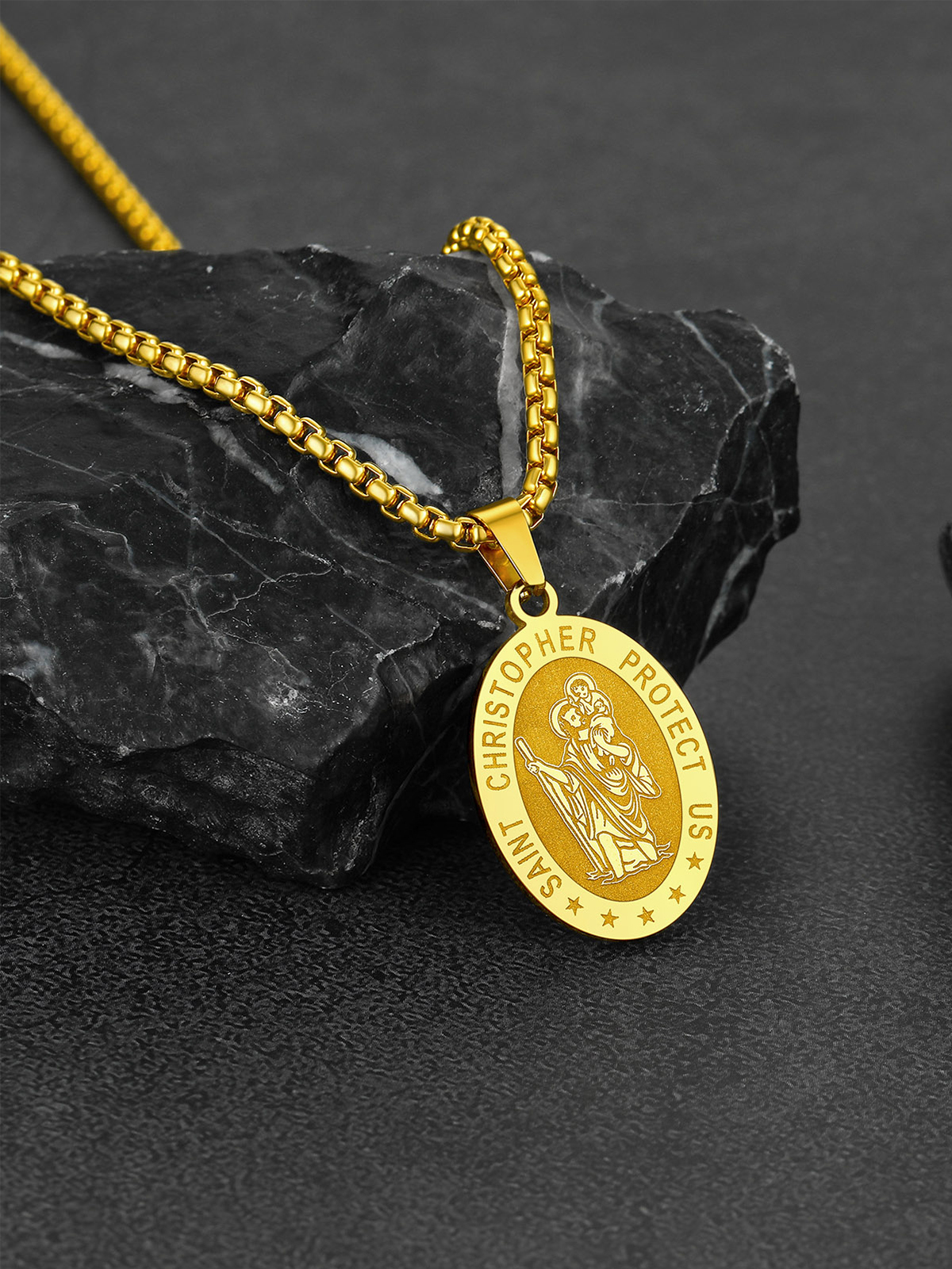 Saint Christopher Pendant Oval Medal Necklace in 18K Gold Plated