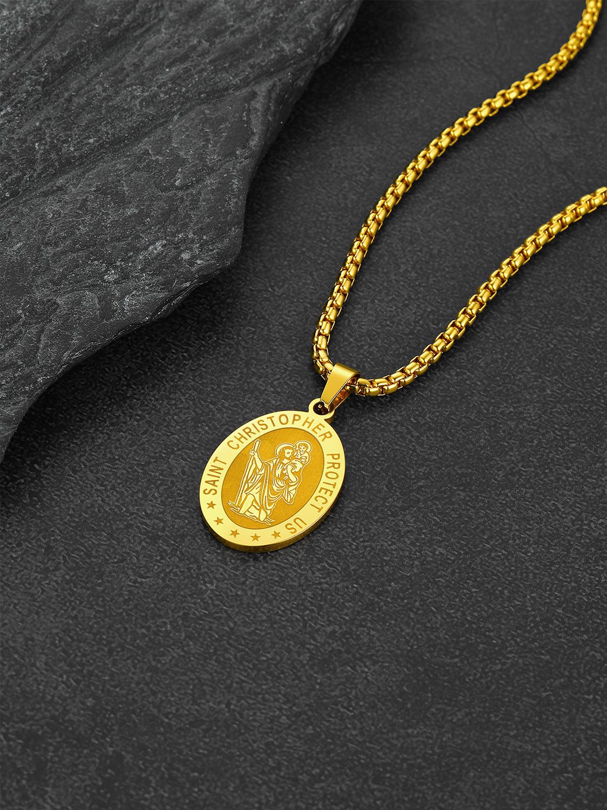 Saint Christopher Pendant Oval Medal Necklace in 18K Gold Plated