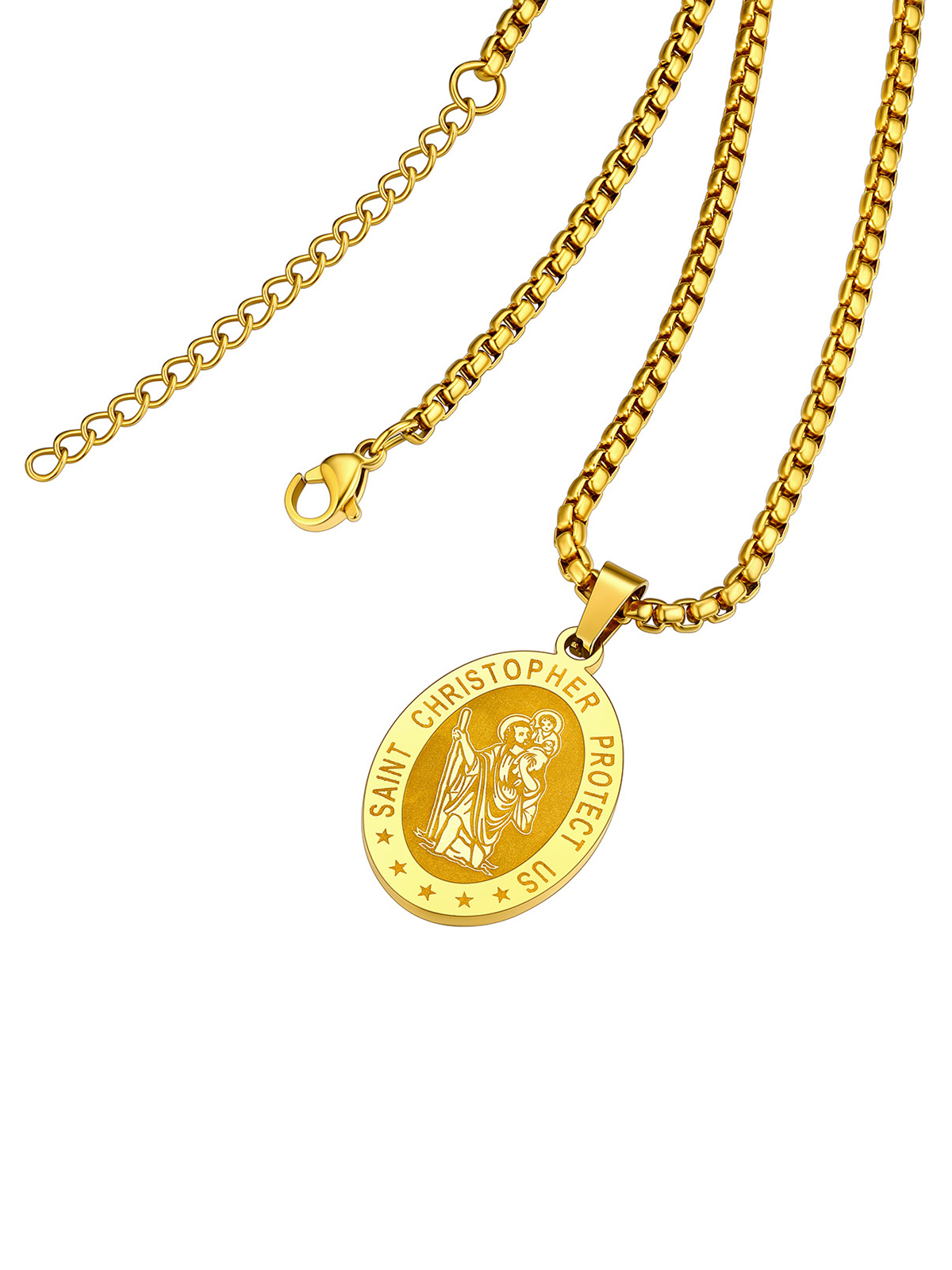 Saint Christopher Pendant Oval Medal Necklace in 18K Gold Plated