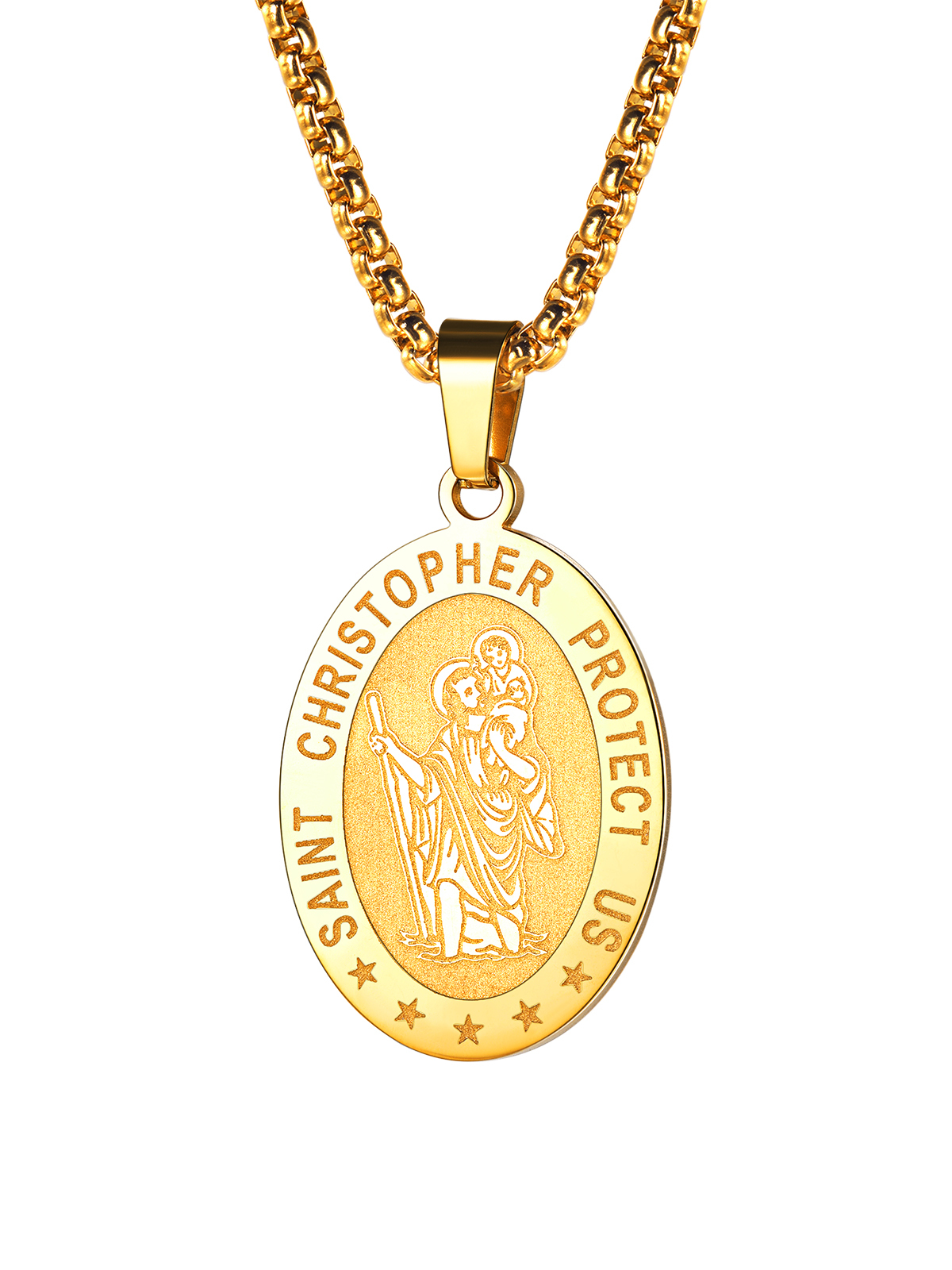 Saint Christopher Pendant Oval Medal Necklace in 18K Gold Plated